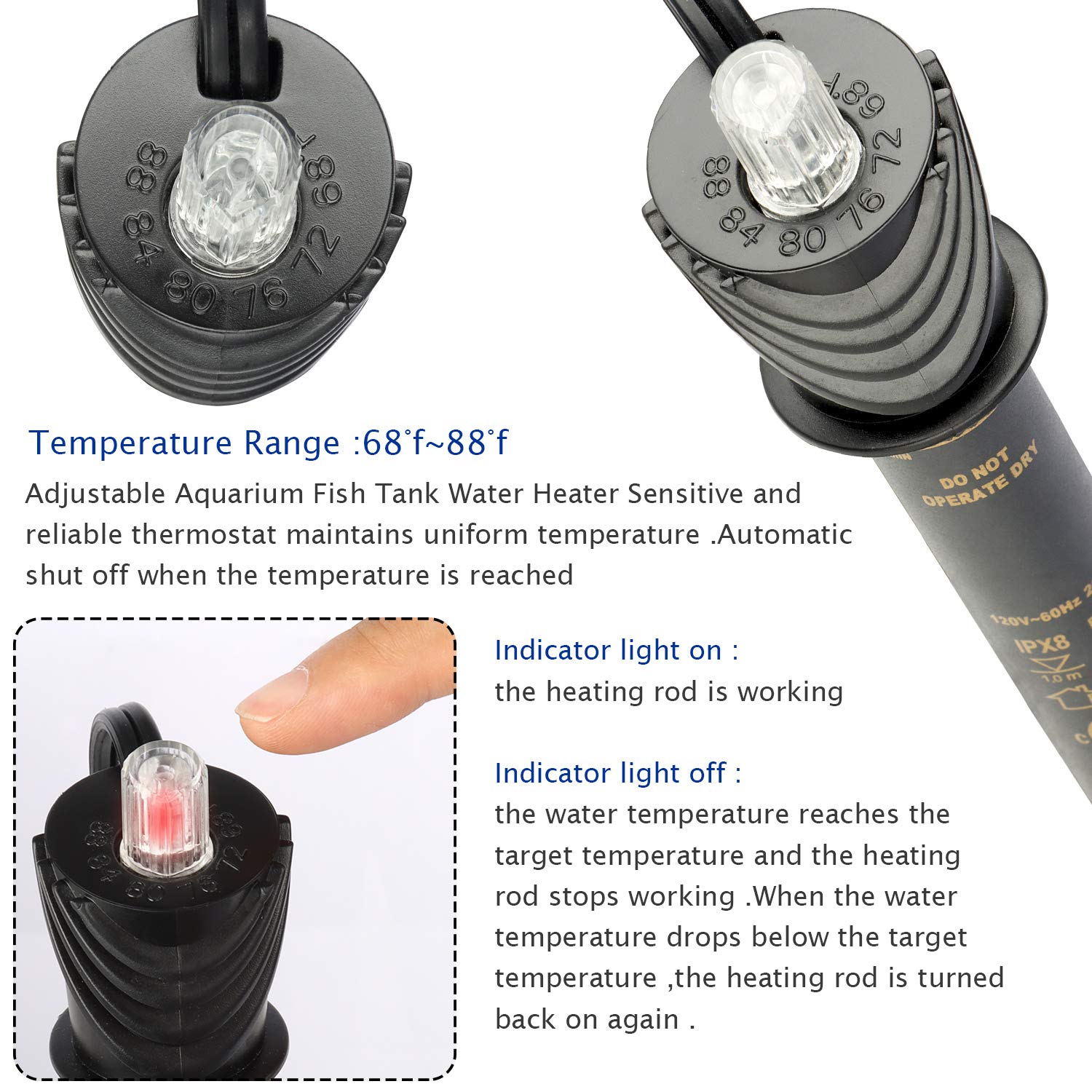 HT50 Submersible Aquarium Heater 50W - Adjustable Fish Tank Water Heater for Freshwater & Marine Tanks - Perfect for Tropical Fish, Turtles & Aquatic Pets - Ideal for Home Aquariums & Fish Breeding