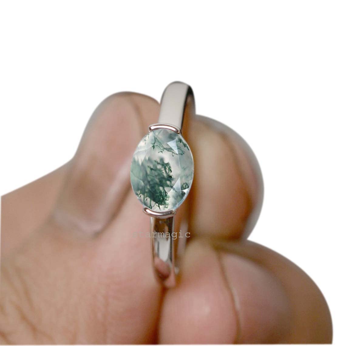 Exquisite Moss Agate Engagement Ring | 925 Sterling Silver & Rose Gold Gemstone Ring for Women | Perfect for Proposals, Weddings & Anniversaries