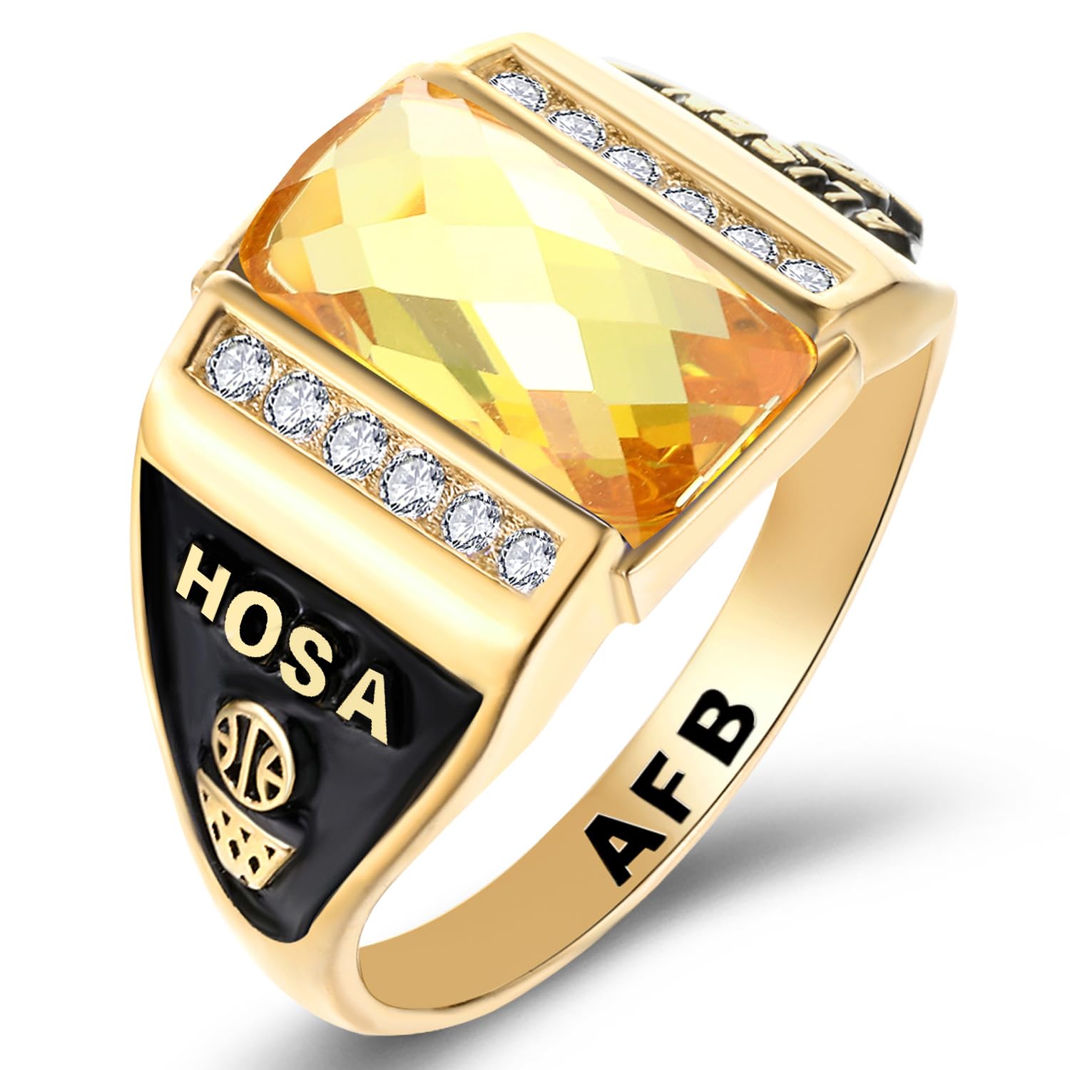 Custom Personalized Class Rings for Men - 925 Sterling Silver with Two Birthstones & Gold Plating | High School Graduation Rings Size 5-15 | Perfect for Commencement Gifts, Alumni Reunions & Milestone Celebrations