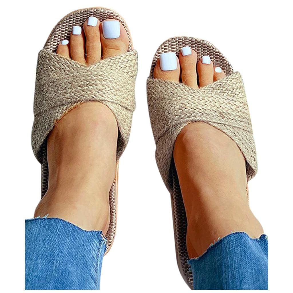 Hbeylia Women's Espadrille Flat Sandals with Cross Strap - Slip On Comfort Footbed - Boho Fashion Slides for Indoor/Outdoor, Beach, Vacation & Casual Wear