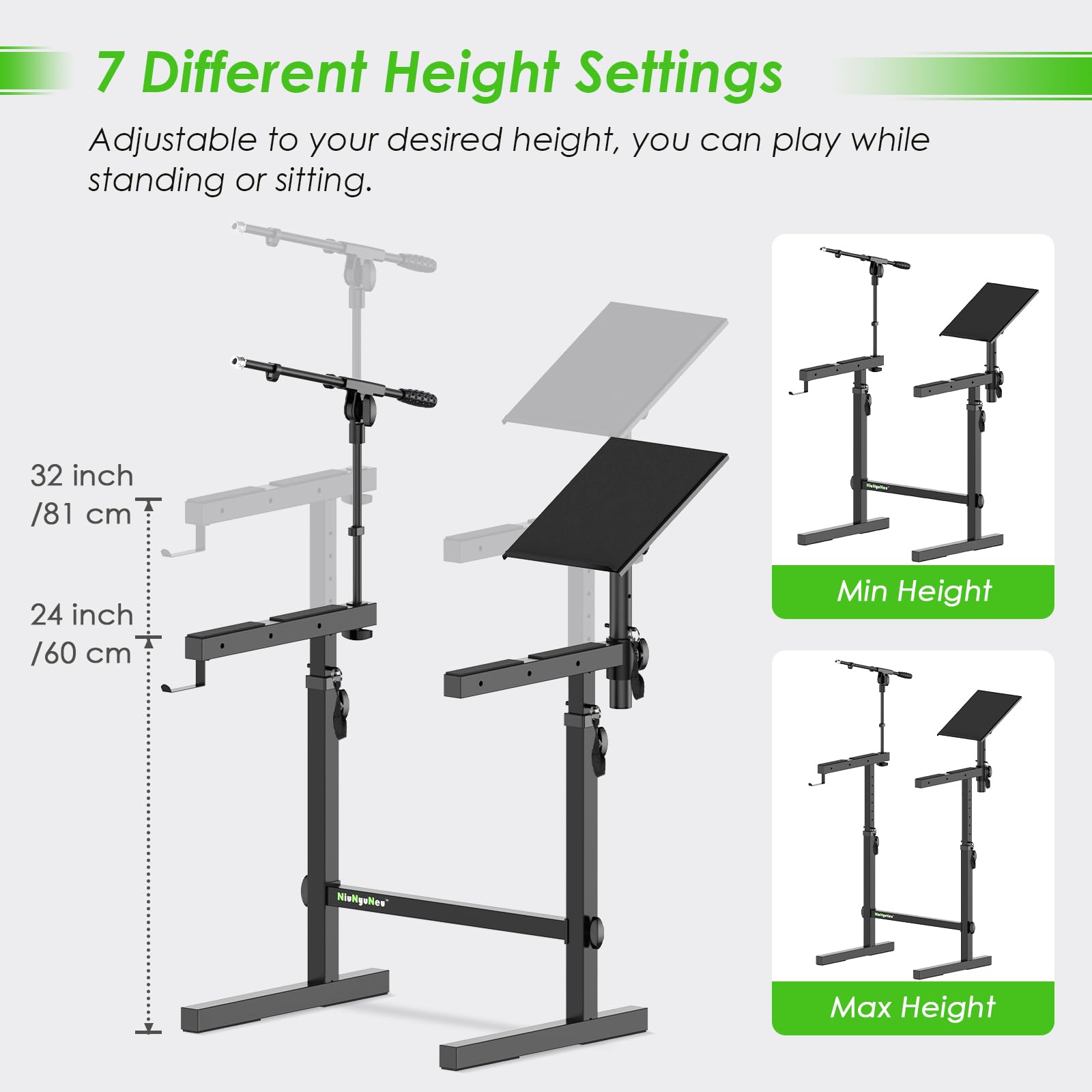 Heavy Duty Multi-Functional Keyboard Stand with Adjustable Piano Stand, Microphone Holder & Laptop Tray - Perfect for Home Studio, Live Performances & Music Practice