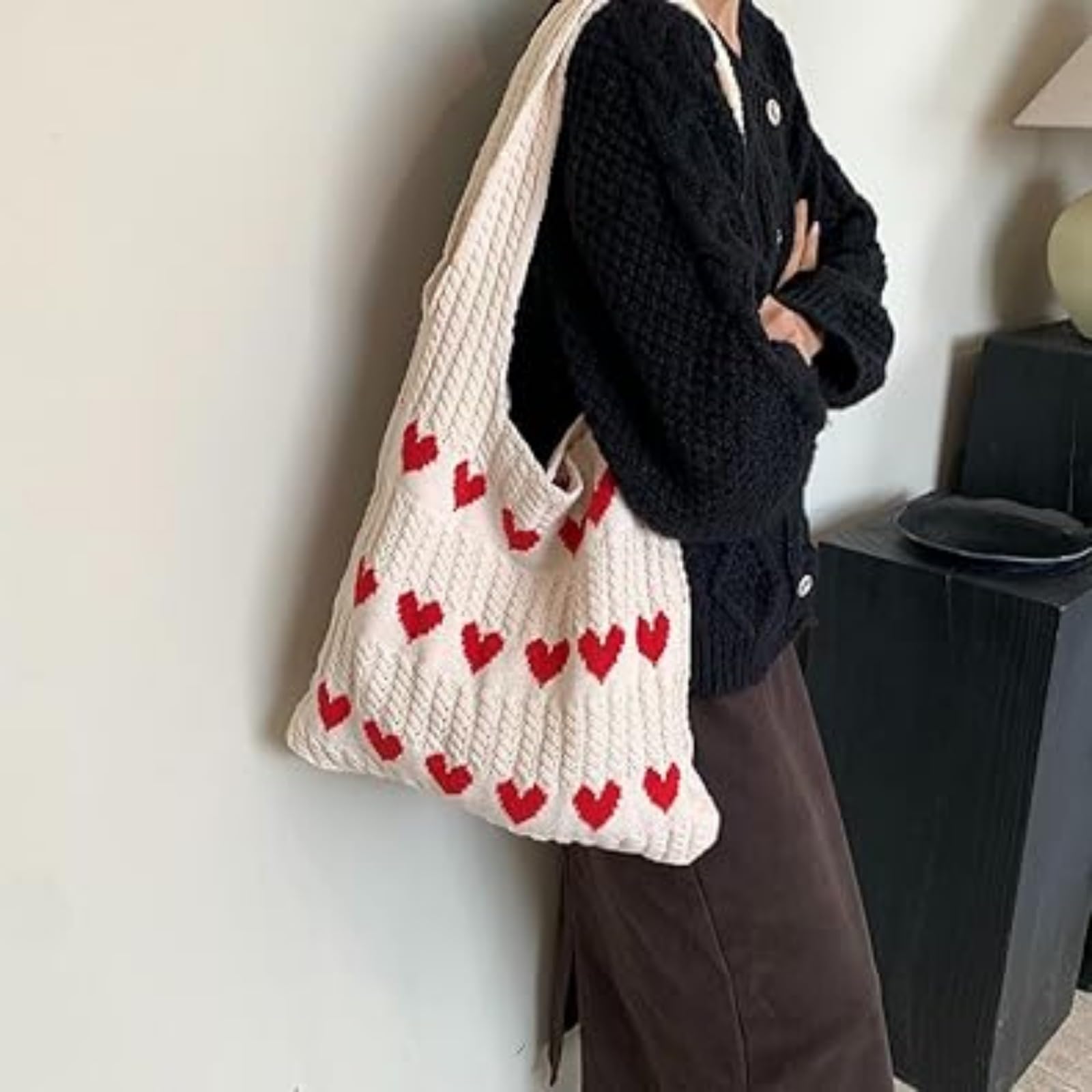 Boho Crochet Tote Bags for Women - Heart-Shaped Beach Handbags, Knit Vacation Purse, Aesthetic Casual Love Hobo Bags | Perfect for Beach Trips, Summer Outings & Boho Fashion Accessories