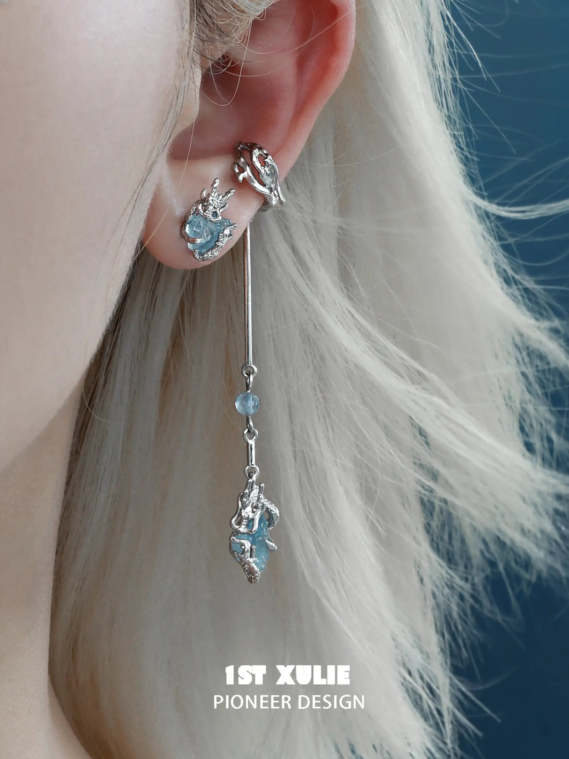 Loong Ling Loong Aquamarine 18K Gold Plated Ear Clips - Elegant Jewelry for Women, Perfect for Parties, Weddings & Special Occasions