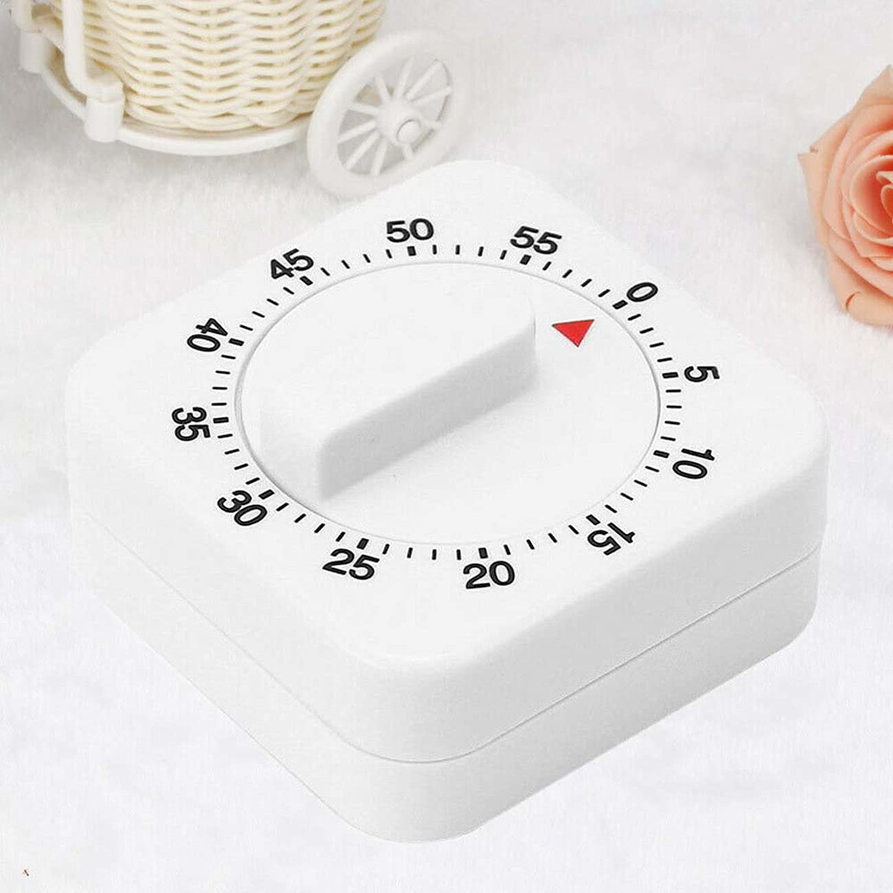 60-Minute Portable Mechanical Kitchen Timer - Countdown Alarm for Cooking, Baking & Meal Prep | Compact White Cooking Tool for Home & Professional Kitchens