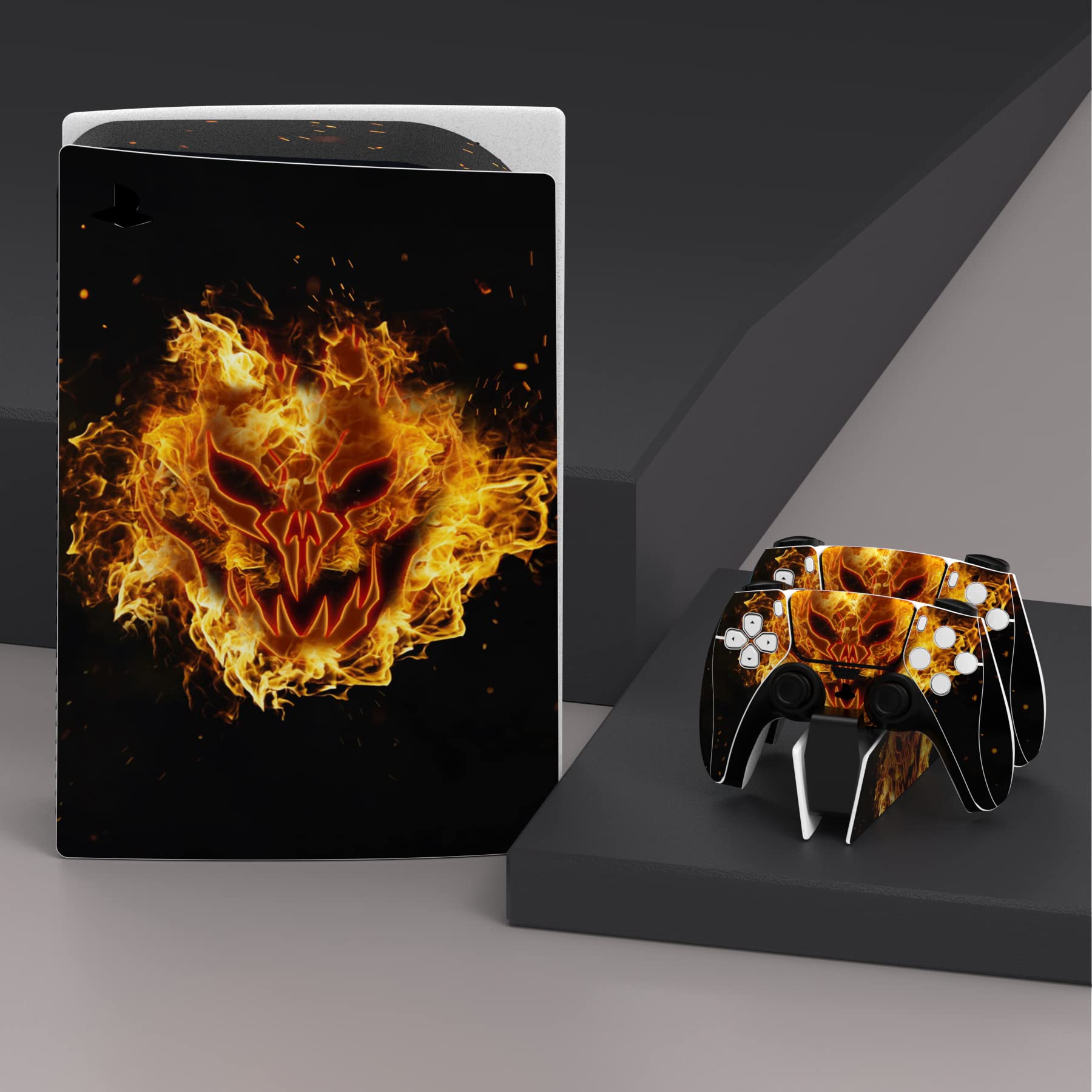 PlayVital PS5 Controller Skin Sticker Set - Protective Decals for Standard Console, Controller, Charging Station & Headset - Fire Demon Design | Gaming Accessories for PS5 Enthusiasts & Home Entertainment Setup
