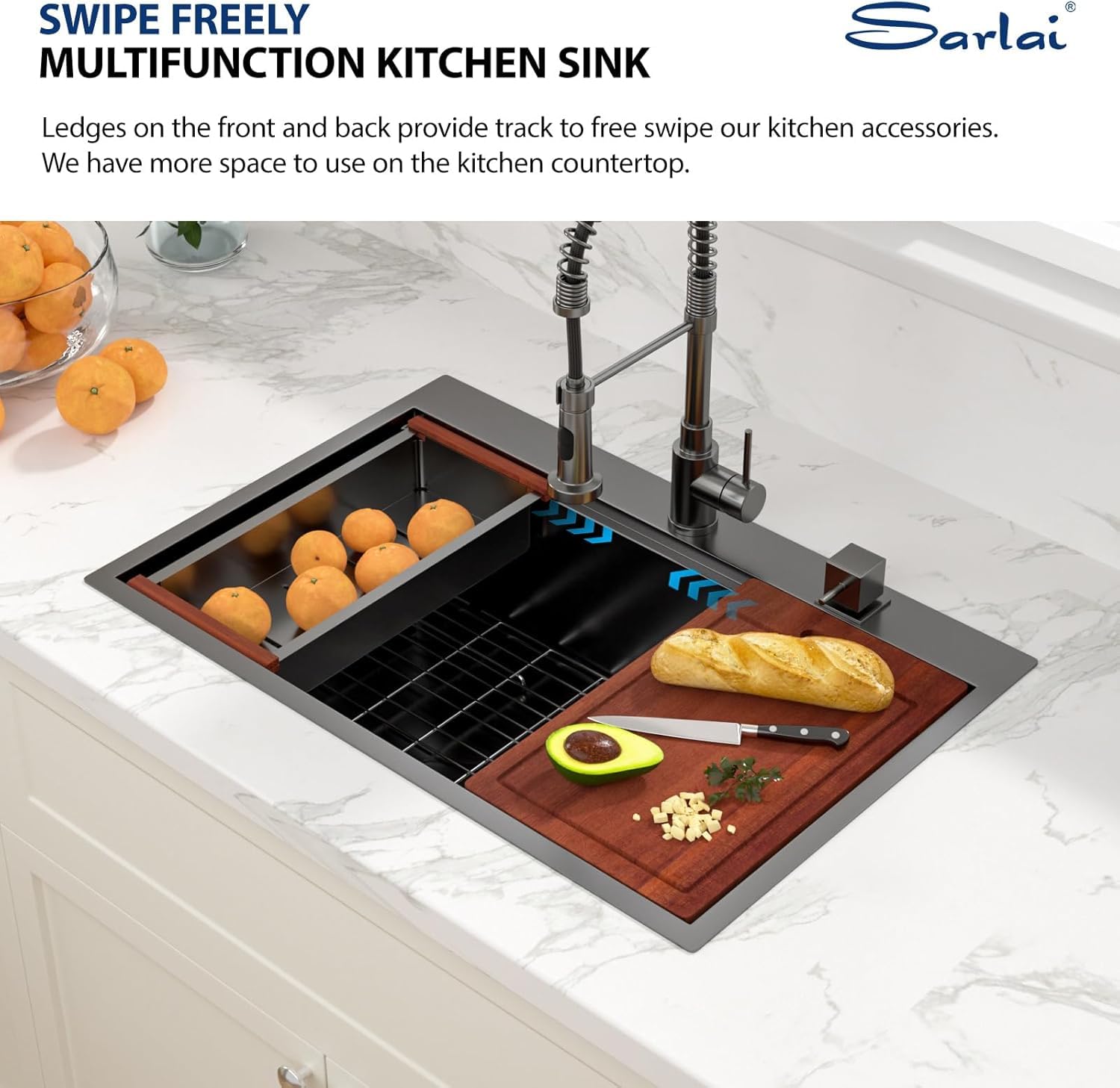 33 Inch Black Drop-In Kitchen Sink Workstation - 16 Gauge Stainless Steel Topmount Sink with Deep Single Bowl | Perfect for Food Prep, Dishwashing & Small Kitchen Spaces