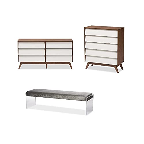 Home Square 3-Piece Bedroom Furniture Set - 6-Drawer Dresser, 5-Drawer Chest & Bench | Complete Bedroom Solution for Master Suite, Guest Room & Apartment Living
