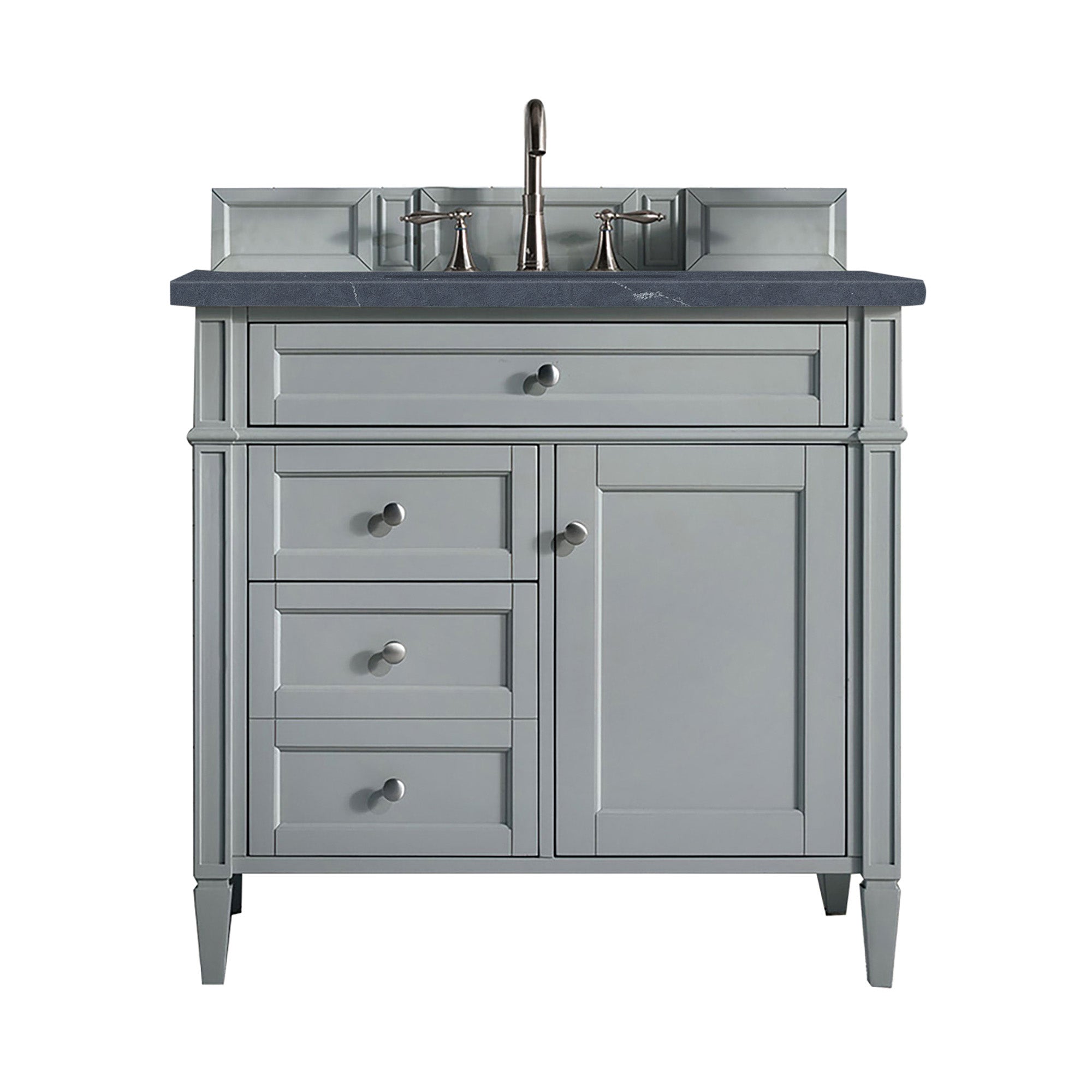Brittany 36-Inch Modern Gray Bathroom Vanity with 3CM Charcoal Soapstone Quartz Countertop - Perfect for Small Space Bathrooms & Contemporary Home Decor