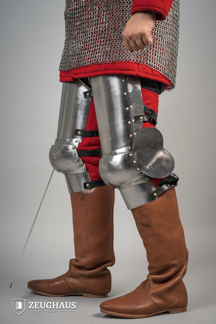 14th Century Leg Armor - 1.6mm Polished Steel Medieval Knight Armor for LARP, Cosplay & Historical Reenactment