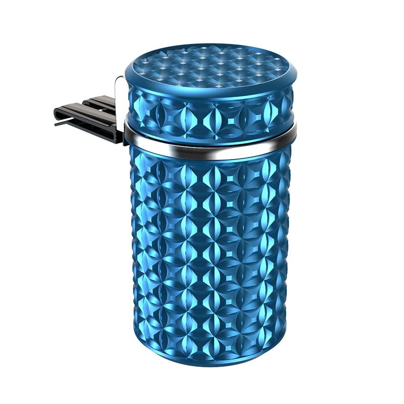 Portable Car Ashtray with Lid - Mini LED Light Car Trash Can for Cigarettes, Home & Office Use - Leakproof & Odor Control - Perfect for Road Trips, Commuting & Smoking Areas (Dark Blue)