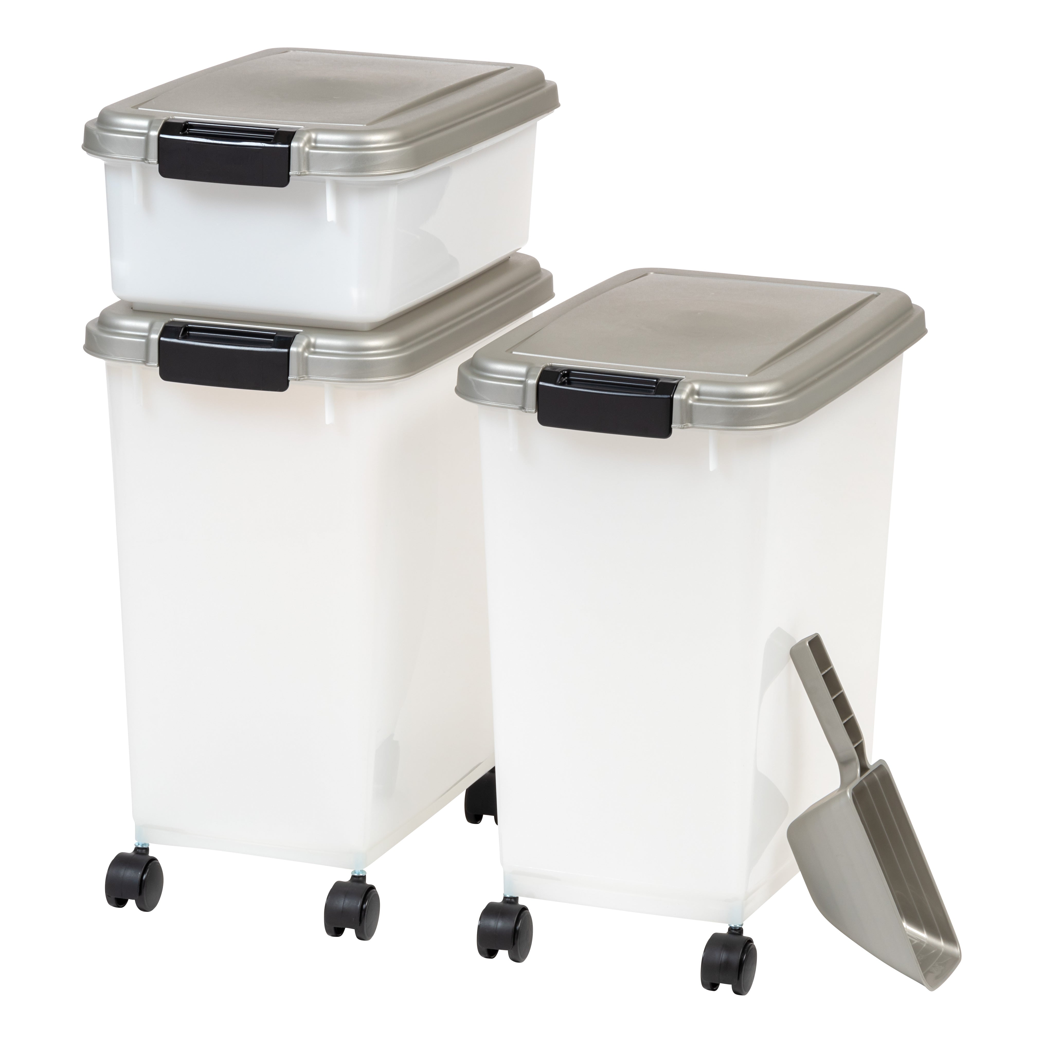 Airtight Pet Food Storage Container with Treat Dispenser - BPA-Free, Odor-Proof Dry Dog & Cat Food Bin - Large 30lb Capacity WeatherPro® Gray - Perfect for Kitchen Pantry Organization & Pet Food Freshness
