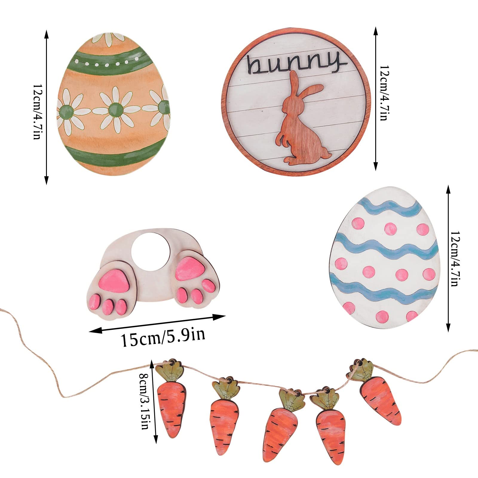 3D Mini Wooden Bunny Signs Easter Tiered Tray Decor - Rustic Wooden Easter Decorations for Home, Office & Party - Perfect for Spring Table Centerpieces, Shelf Displays & Holiday Gift Giving