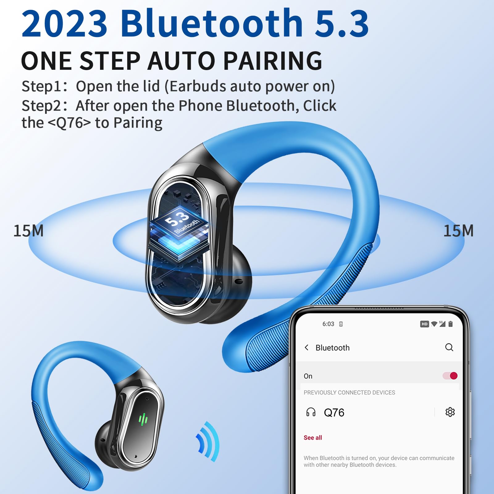 Bluetooth 5.3 Wireless Earbuds with ENC Mic, 50H Playtime & IP7 Waterproof - for Running & Sports