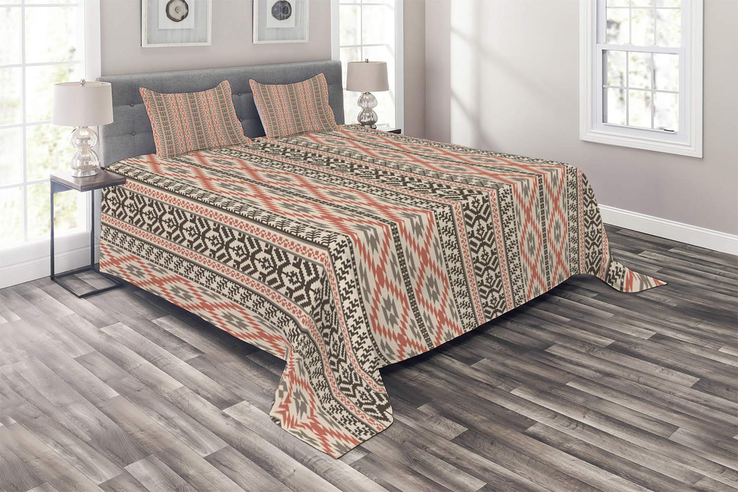 Ambesonne Southwestern King Size 3-Piece Quilted Bedspread Set with 2 Pillow Shams - Traditional Ikat Style Prehistoric Art Design, Multicolor | Perfect for Southwestern Decor, Guest Rooms & Cozy Bedroom Makeovers