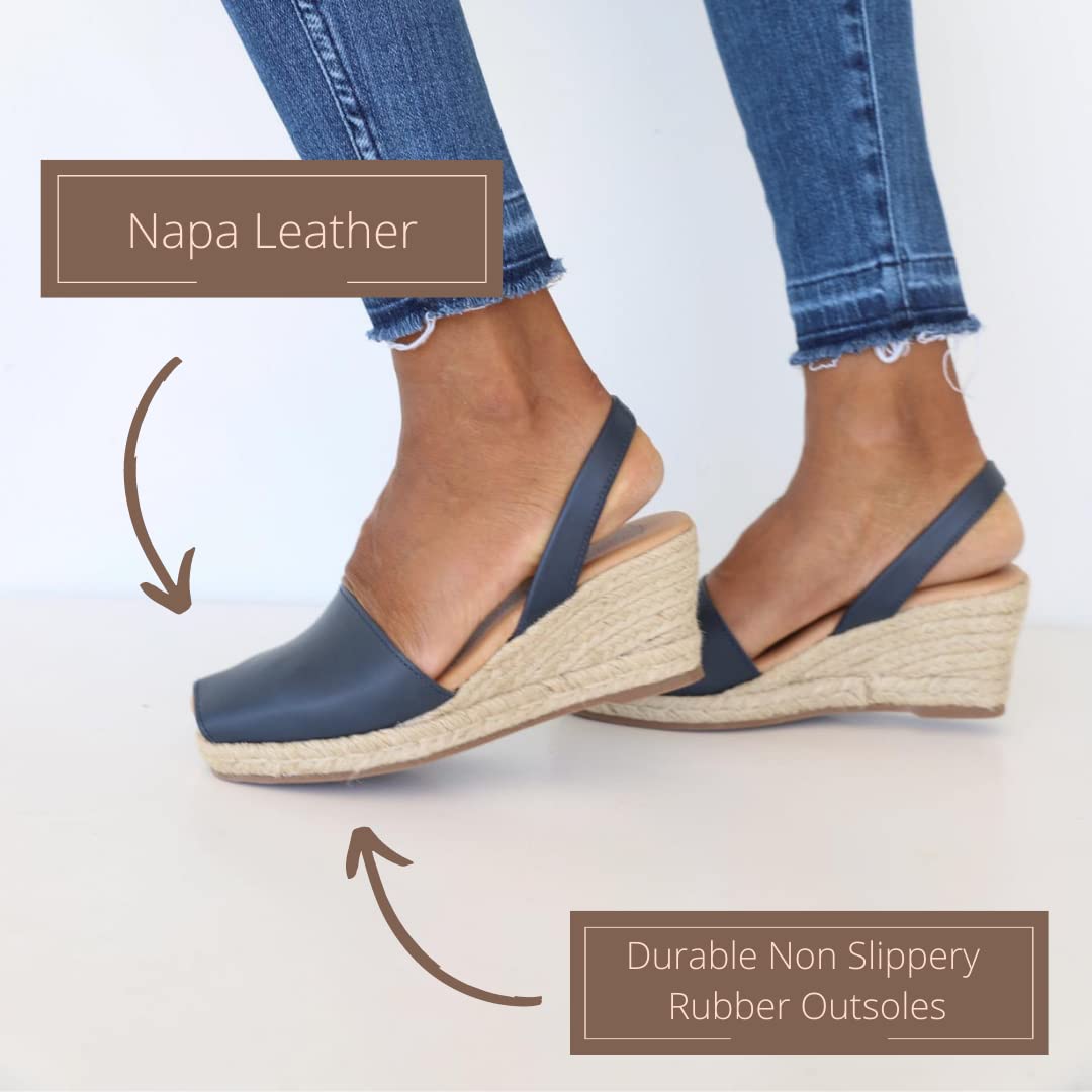 Women's Espadrille Wedge Sandals – Soft Leather Peep Toe Dressy & Casual Summer Slip-On Shoes | Perfect for Beach Vacations, Date Nights & Outdoor Weddings