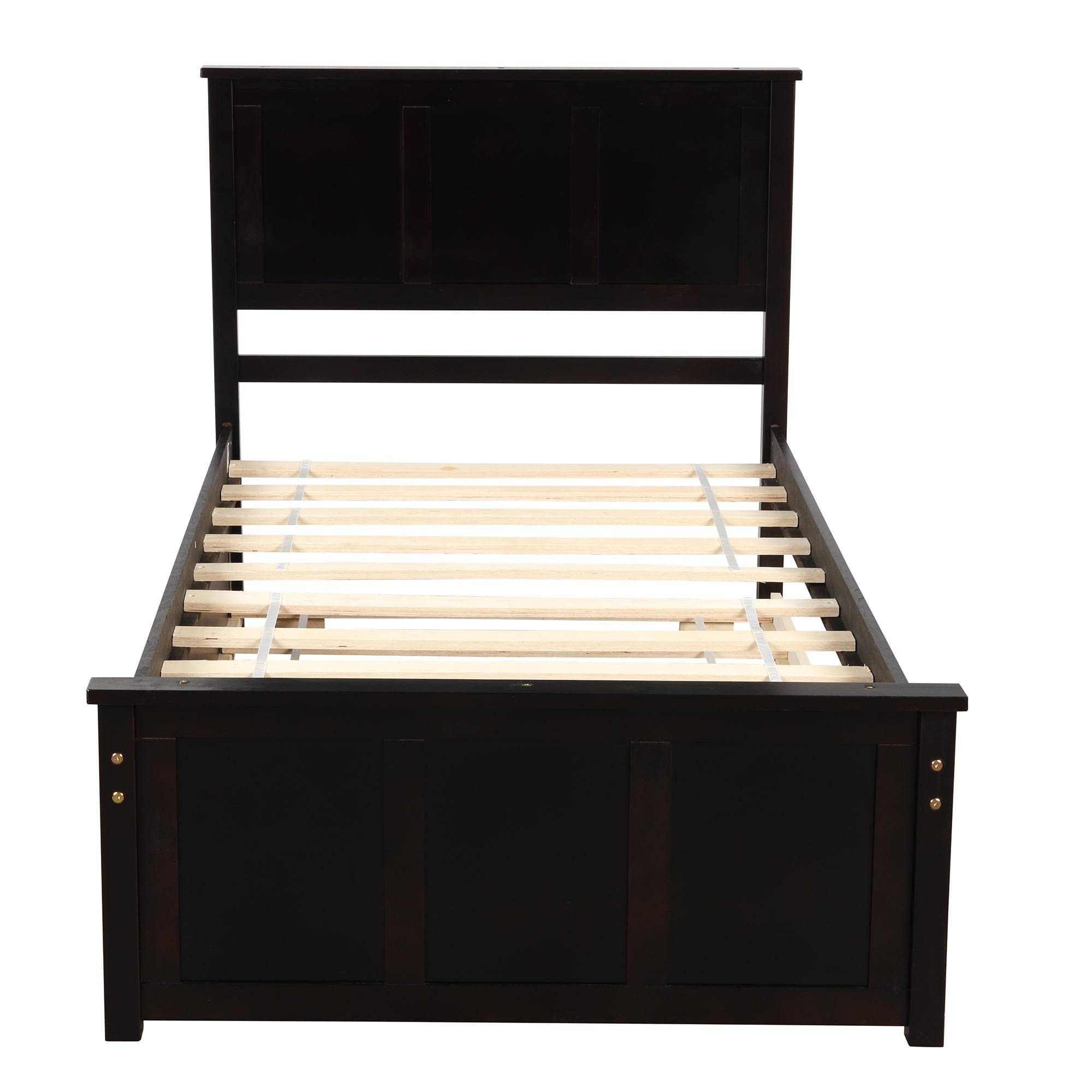 Twin Size Solid Wood Platform Bed with Storage & 2 Drawers - Wooden Slat Support, No Box Spring Needed, Espresso Finish - Perfect for Small Bedrooms, Guest Rooms & Dorm Rooms