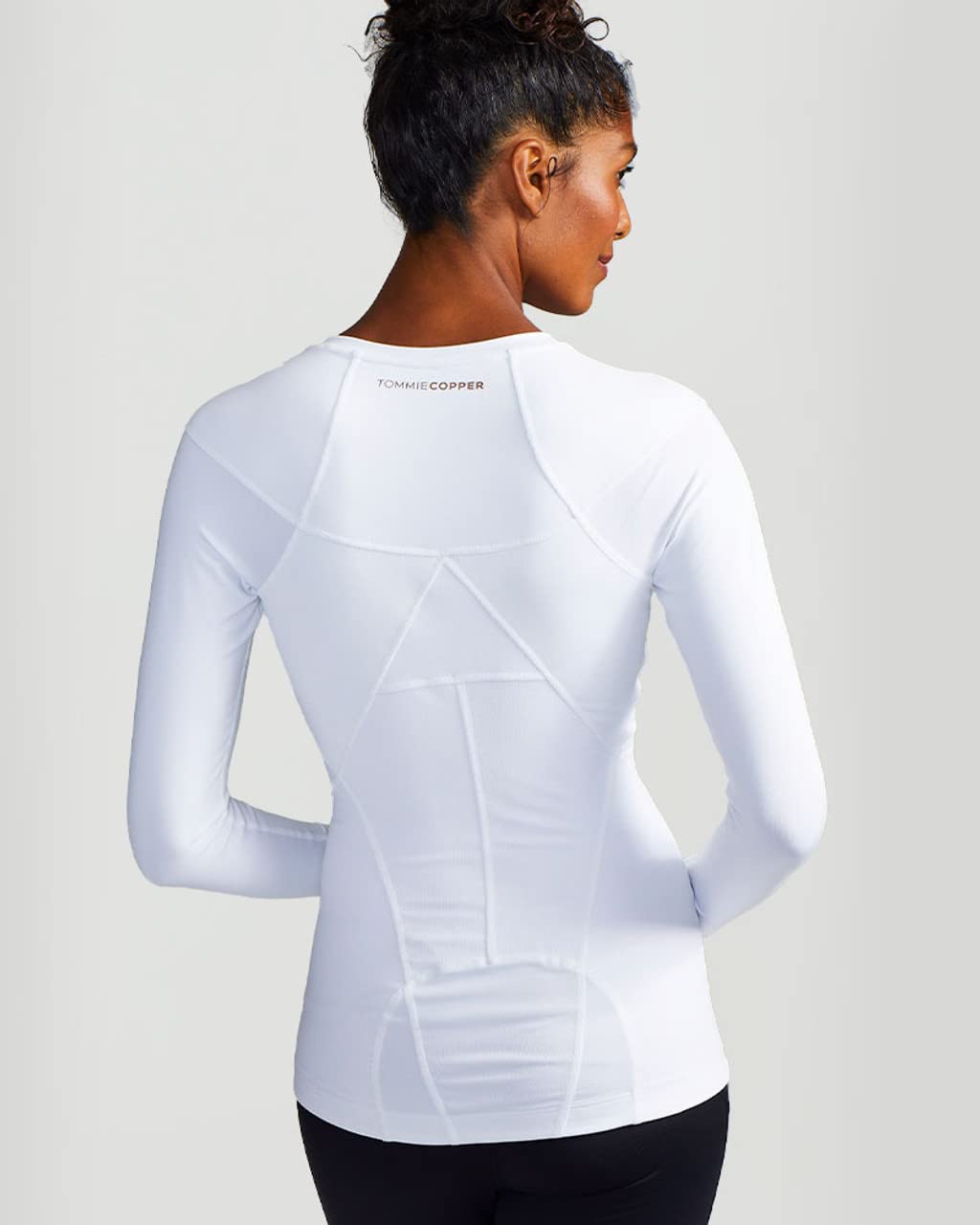 Tommie Copper Women's Long Sleeve V-Neck Compression Shirt with Front Zipper - Posture Corrector for Back & Shoulder Support - Ideal for Yoga, Workouts & Pain Relief