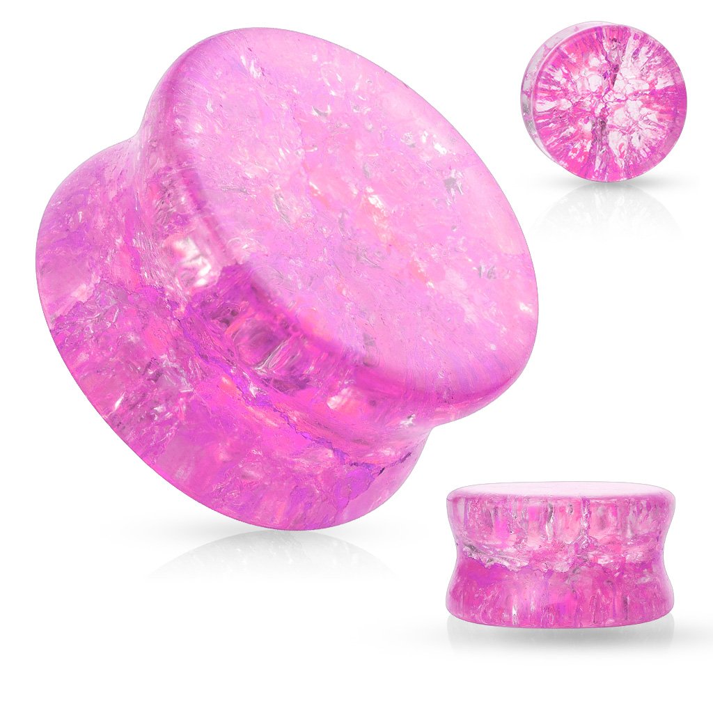 Pink Shattered Glass Double Flare Plugs - Gothic Jewelry for Piercings