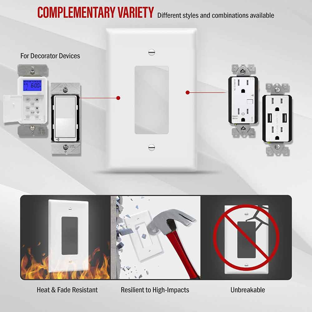 1 Gang Oversized Decorator Rocker Wall Plate - White | Standard Size Light Switch Cover | Ideal for Home, Office & Commercial Decor