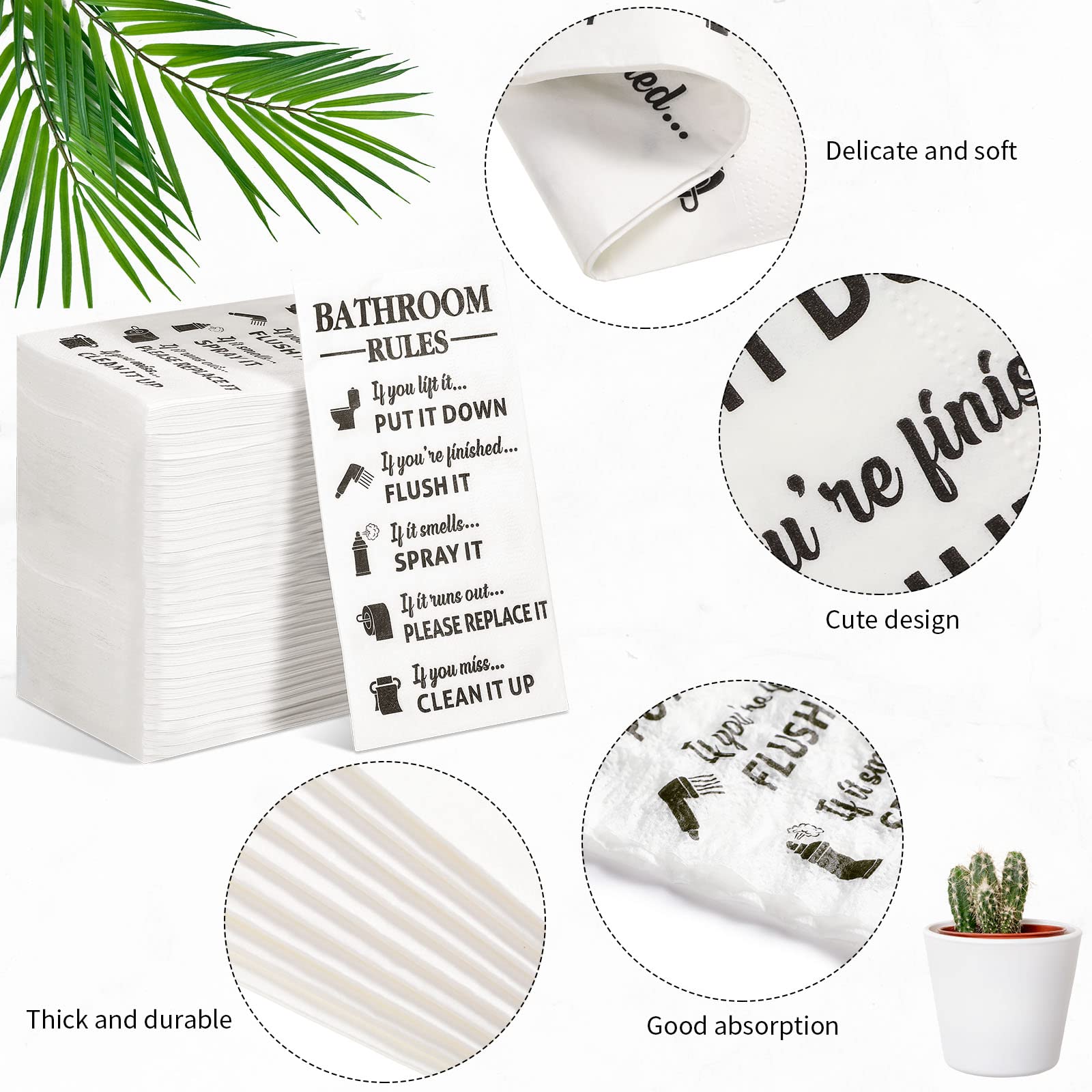 Funrous 100-Pack Disposable Paper Hand Towels - Premium Bathroom Guest Napkins for Weddings, Birthday Parties & Baby Showers | Decorative Toilet Rules Towels for Home & Event Decor