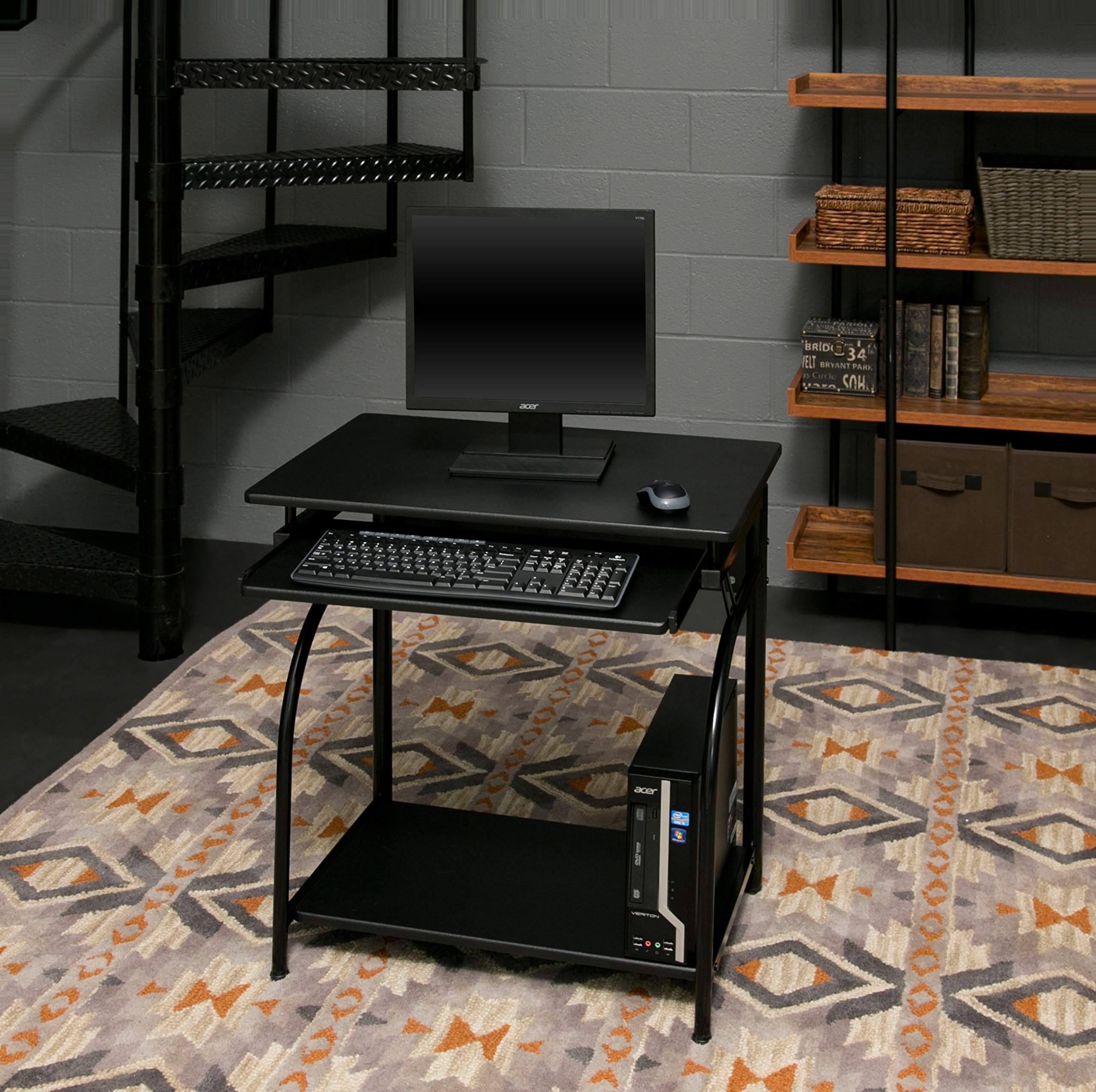 OneSpace Stanton Desk with Pullout Keyboard Tray - Black Computer Desk for Home Office, Gaming & Study - Ergonomic Workstation with Storage Shelf