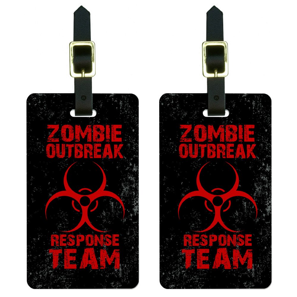 Zombie Outbreak Response Team Red Distressed Luggage Tags - Unique Suitcase ID for Travel & Cosplay | Perfect for Halloween, Comic Con & Zombie-Themed Events