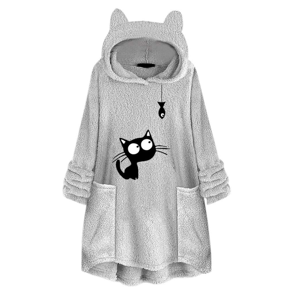 TWGONE Women's Fleece Jacket with Bear Cat Ears Hood & Embroidery - Cozy Winter Pullover Sweater with Pockets - Perfect for Casual Outings, Outdoor Activities and Cold Weather Fashion