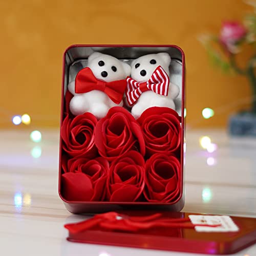 Webelkart® Premium Valentine Red Heart Shaped Box with 6 Red Roses & 2 Teddy Bears - Romantic Gift for Girlfriend, Boyfriend, Wife or Husband - Perfect for Anniversaries, Proposals & Special Occasions