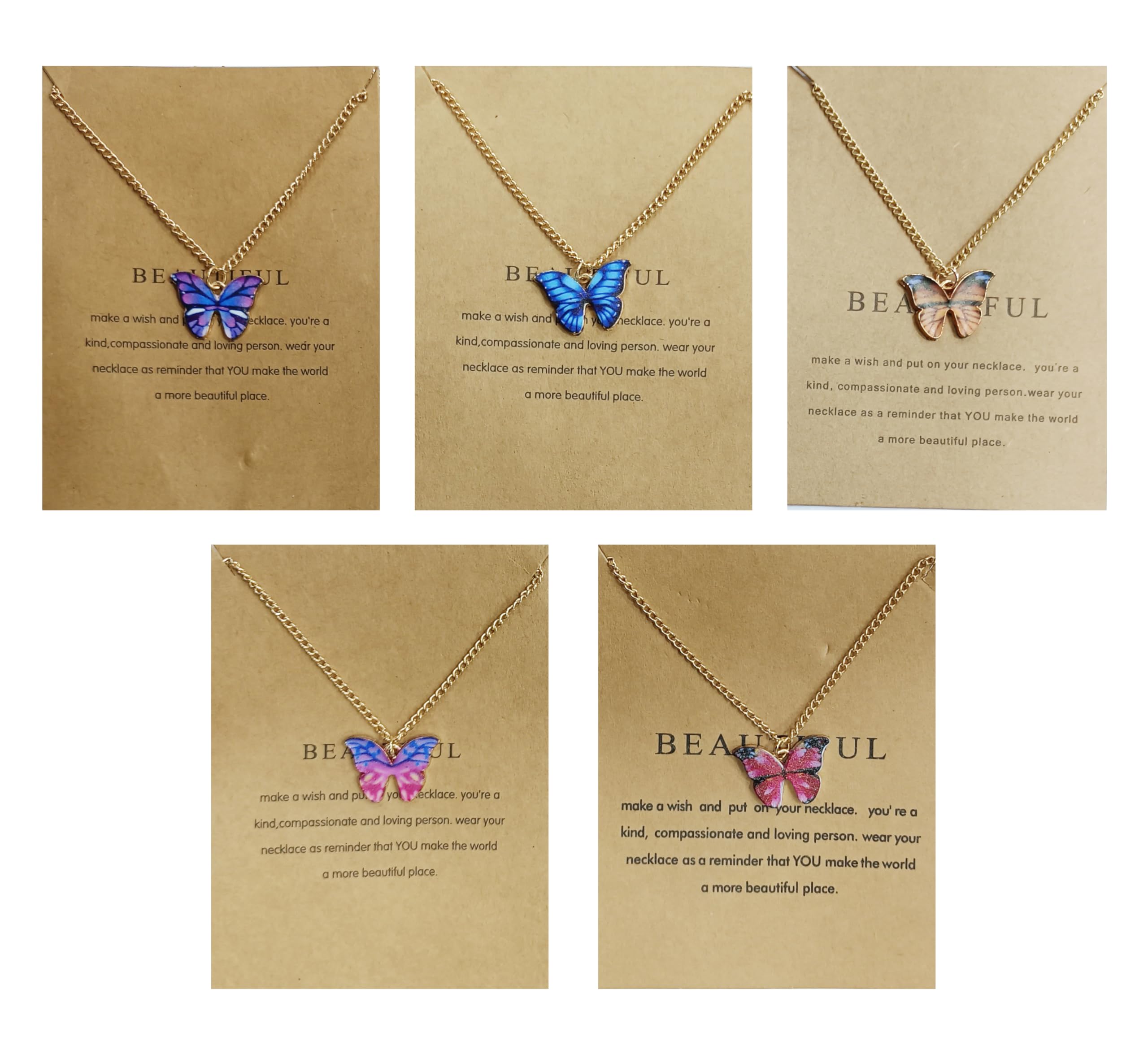 YouBella 5-Piece Gold Plated Butterfly Pendant Necklace Set for Women & Girls - Stylish Jewelry Gift (Multicolor) - Perfect for Birthdays, Anniversaries & Everyday Fashion Accessories (YBNK_50616)