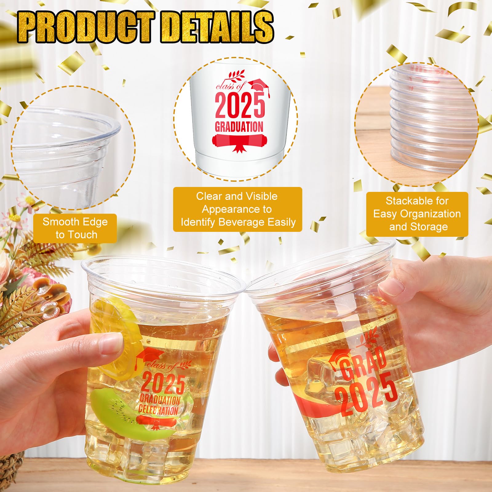 100 Pcs Class of 2025 Graduation Cups - 16 oz Disposable Plastic Party Cups for Graduation Celebrations - Clear Drinkware for Congrats Grad Party Supplies - Perfect for Graduation Ceremonies, After-Party Events & School Celebrations (Red)
