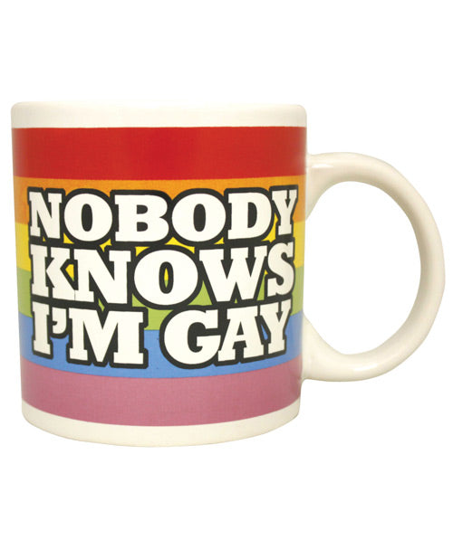 Funny Attitude Coffee Mug - Nobody Knows I'm Gay - Perfect for Pride Month, LGBTQ+ Gifts, Office Humor & Secret Jokes