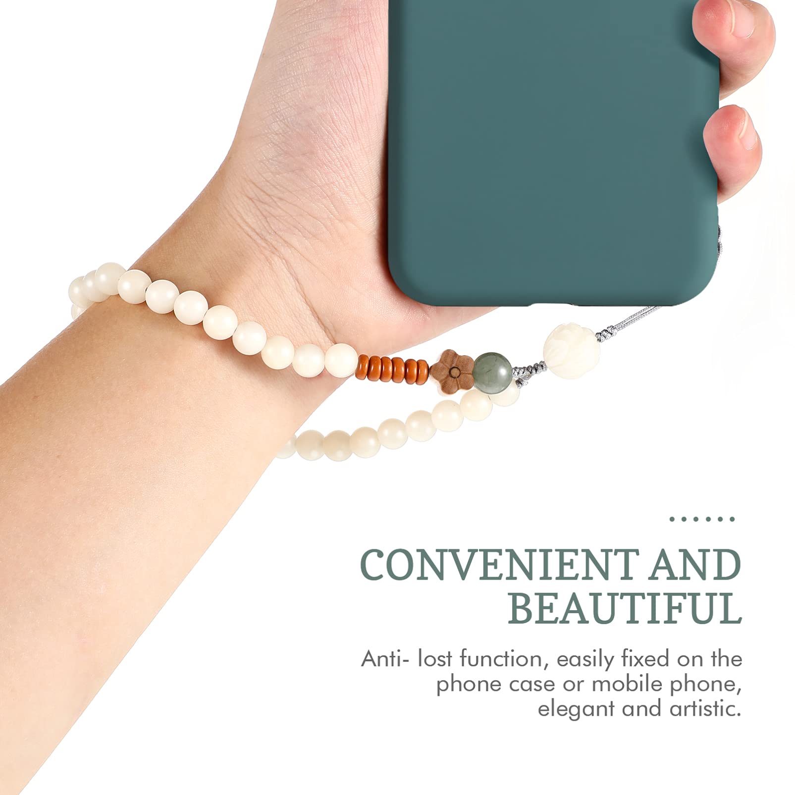 Buddha Beads Phone Wrist Strap - Adjustable Lanyard Keychain with Chinese Style Pendant for Smartphones - Random Floral Colors - Perfect for Yoga, Meditation & Daily Phone Security