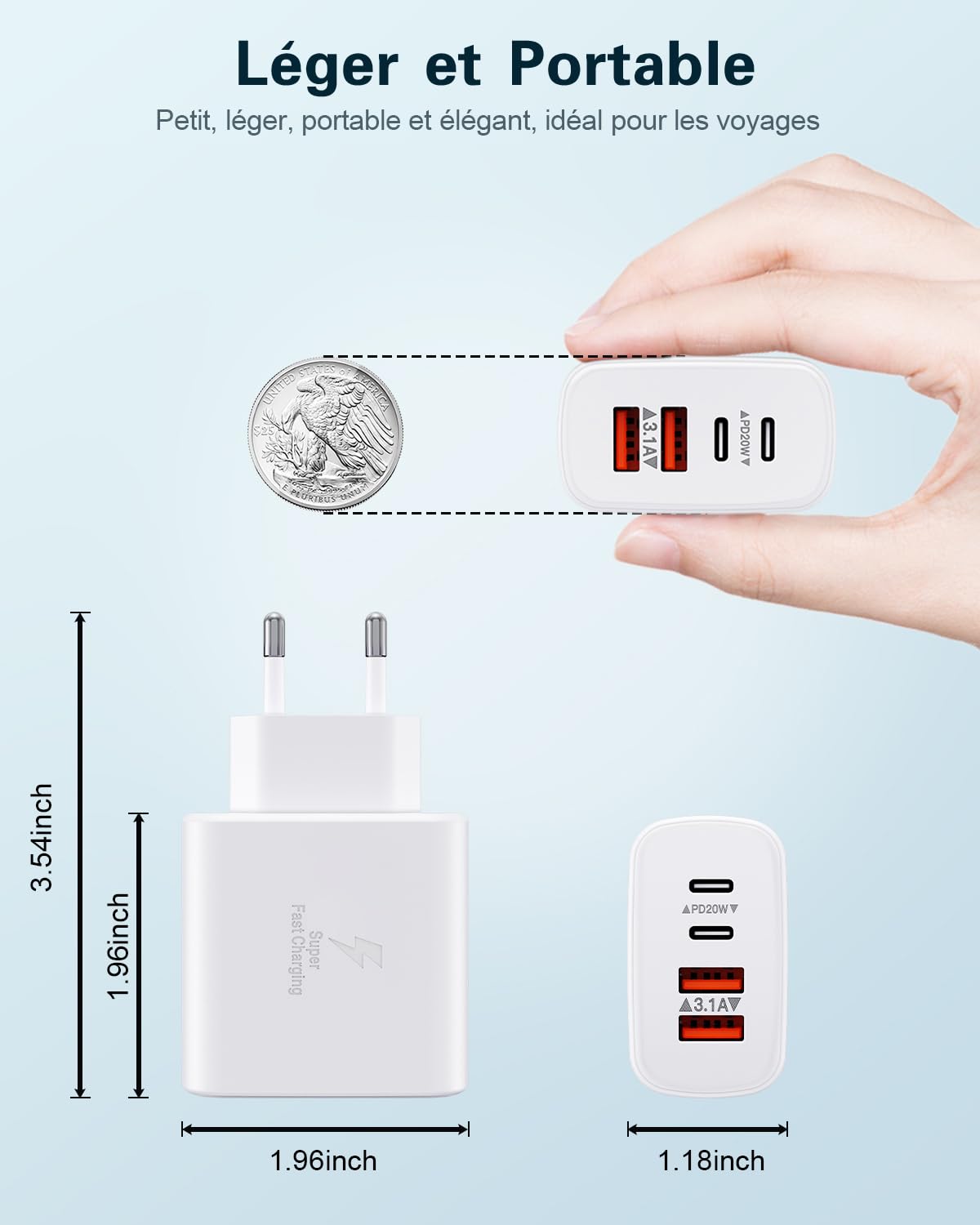 40W 4-Port USB C Fast Charger with Dual PD+QC Ports - Compatible with iPhone 16/15/14/13/12/11/Pro Max, Samsung, iPad, Tablets - Perfect for Home, Office & Travel Charging Needs