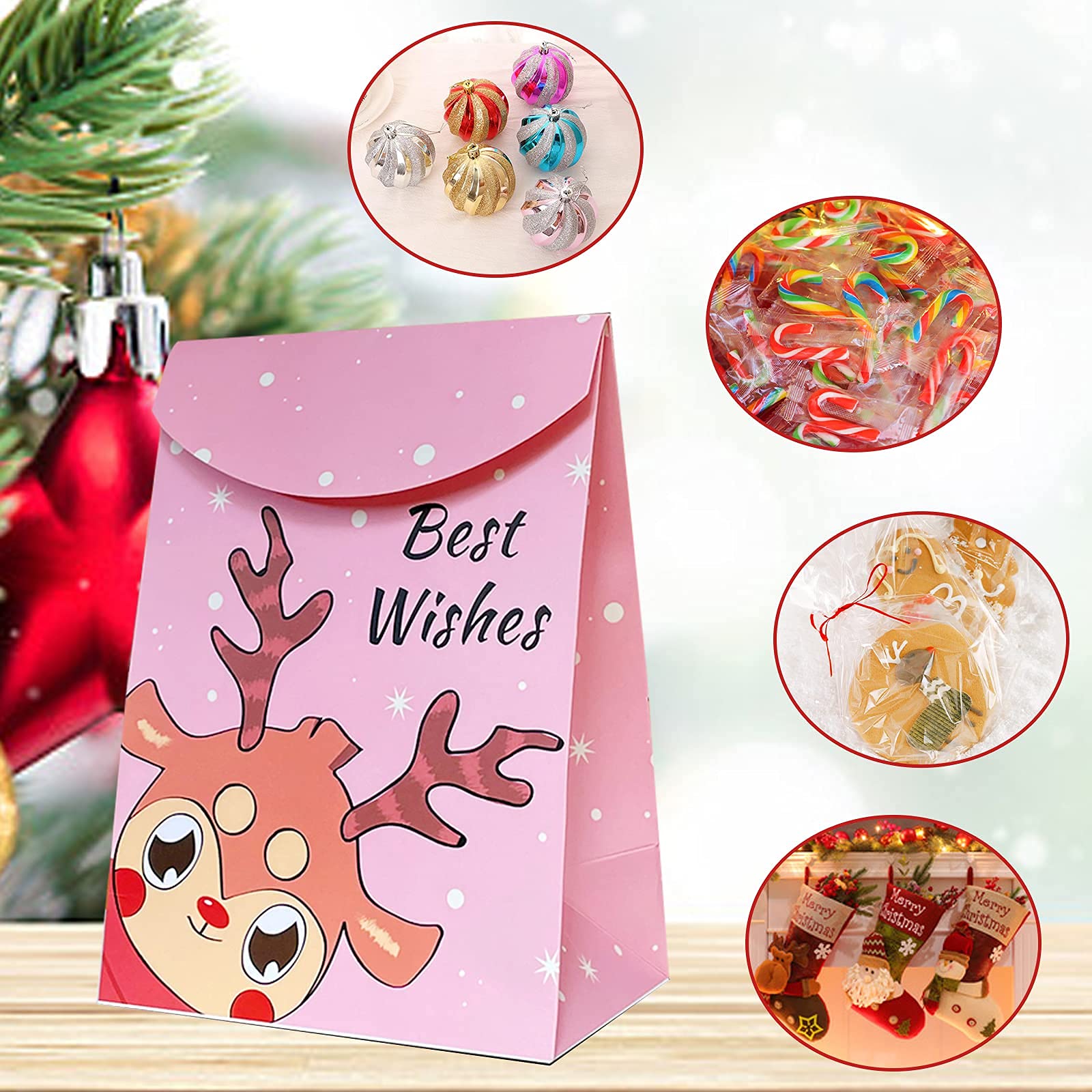 12-Piece Small Christmas Gift Bags with Magic Tape - Durable Xmas Treat Bags for Cookies, Candies & Gifts - Perfect for Holiday Parties, Stocking Stuffers & Festive Gift Giving