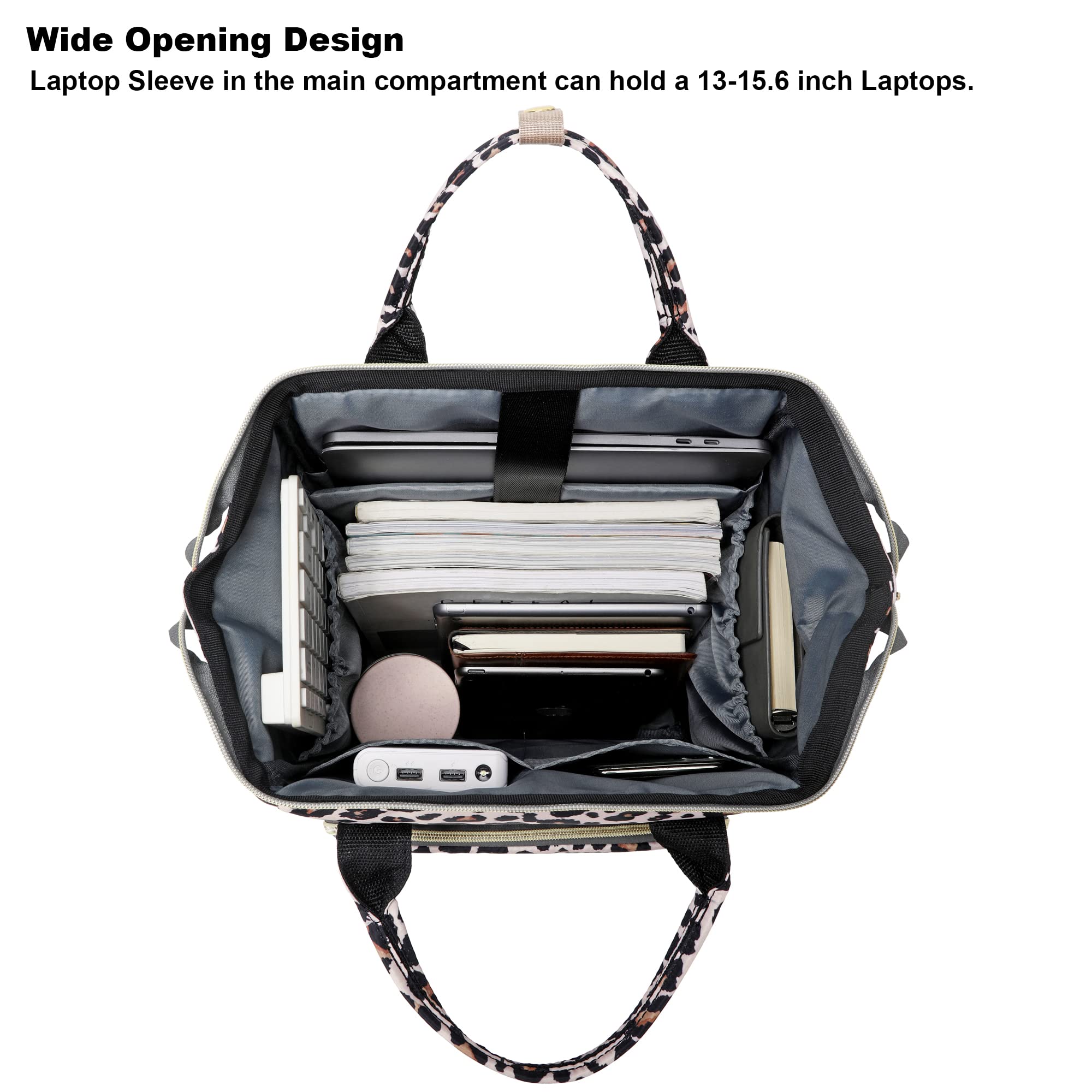 Leopard Print Women's Laptop Backpack - 15.6 Inch Waterproof College School Bookbag with USB Charging Port, Perfect for Work, Business Travel & Daily Commute | Stylish & Functional Computer Backpack for Professionals & Students