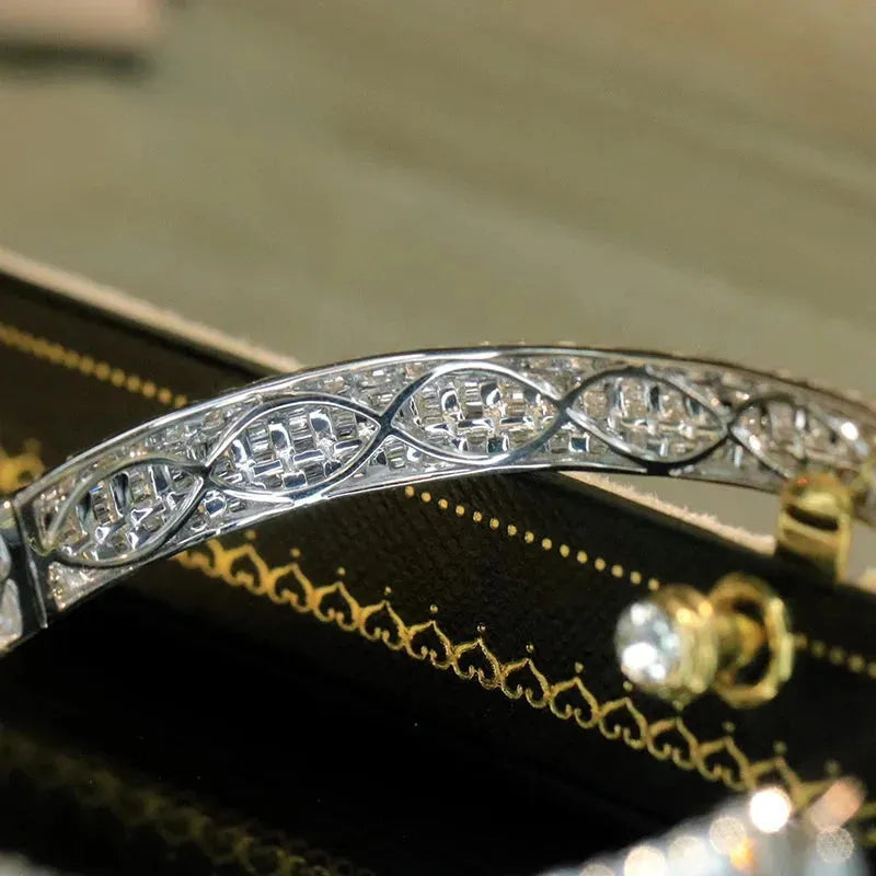 18K White Gold Natural Diamond Bangle for Women - 4.3ct H SI Luxury Bracelet | Wedding, Engagement, Anniversary Gift | Perfect for Parties, Date Nights & Special Occasions