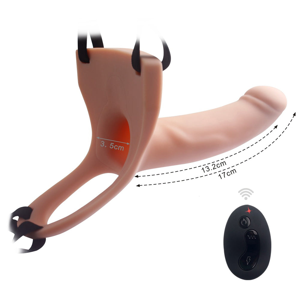 Remote Control Curved Vibrating Hollow Silicone Strap-On Dildo - Perfect for Couples Play & Solo Pleasure