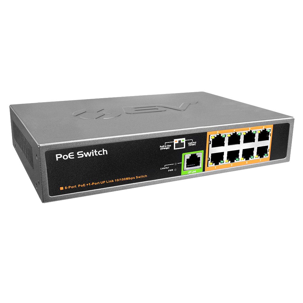 BV-Tech 8 Port PoE Unmanaged Switch with 1 Ethernet Uplink - 150W Power - 802.3af Compliant - POE-SW801 - Ideal for Home Office & Small Business Networks