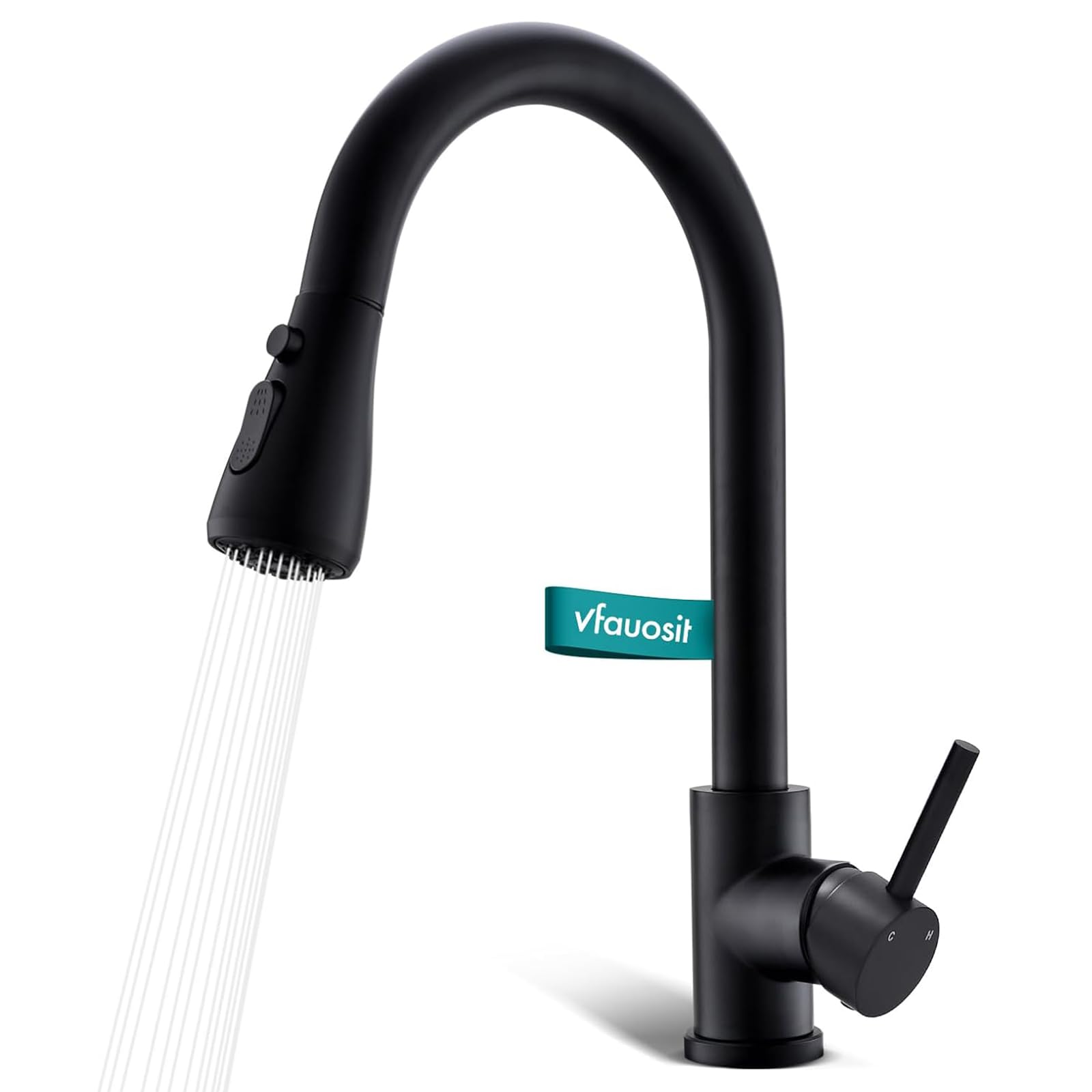 Stainless Steel Single Handle Pull Down Kitchen Faucet with Sprayer - Matte Black RV Sink Faucet for Kitchen & Laundry | Perfect for Small Spaces, Campers & Mobile Homes