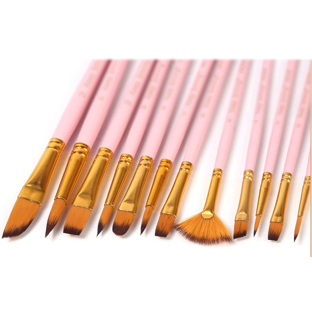 12-Piece Nylon Brush Set for Gouache, Watercolor & Acrylic Painting - Includes Board Brush & Hook Line Brush - Perfect for Artists, Students & DIY Craft Projects (Color: A)