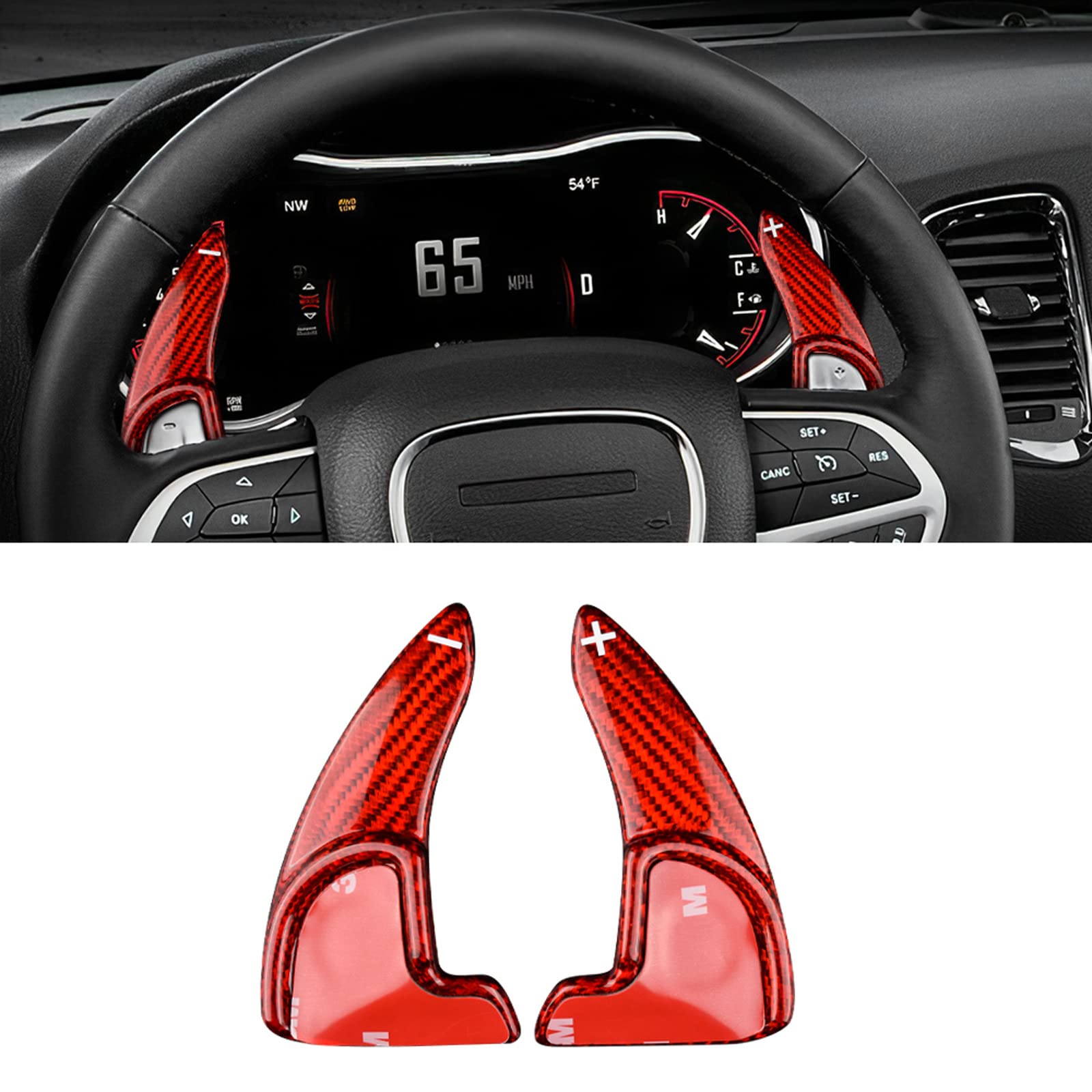 Carbon Fiber Steering Wheel Paddle Shifter Extensions for Dodge Charger Challenger 2015-2021 & Durango 2014-2022 - Red Interior Trim Accessories | Enhance Driving Experience & Sporty Look