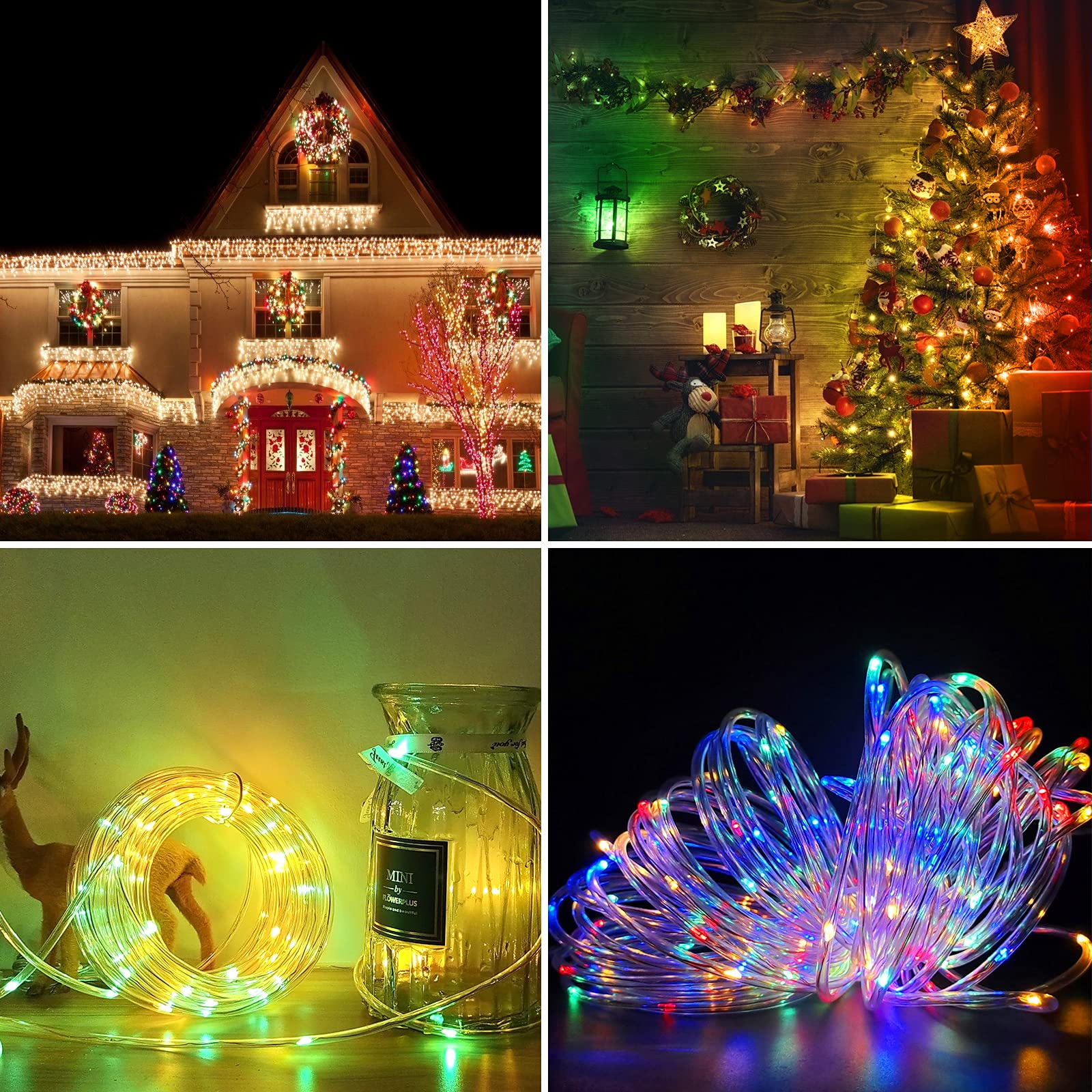ICRGB 66FT 200LED Solar Rope Lights - IP67 Waterproof Outdoor String Lights with 1200mAh Battery, 8 Lighting Modes & Timer - Perfect for Trampoline, Camping Tent, Patio, Porch, Garden & Backyard Decor