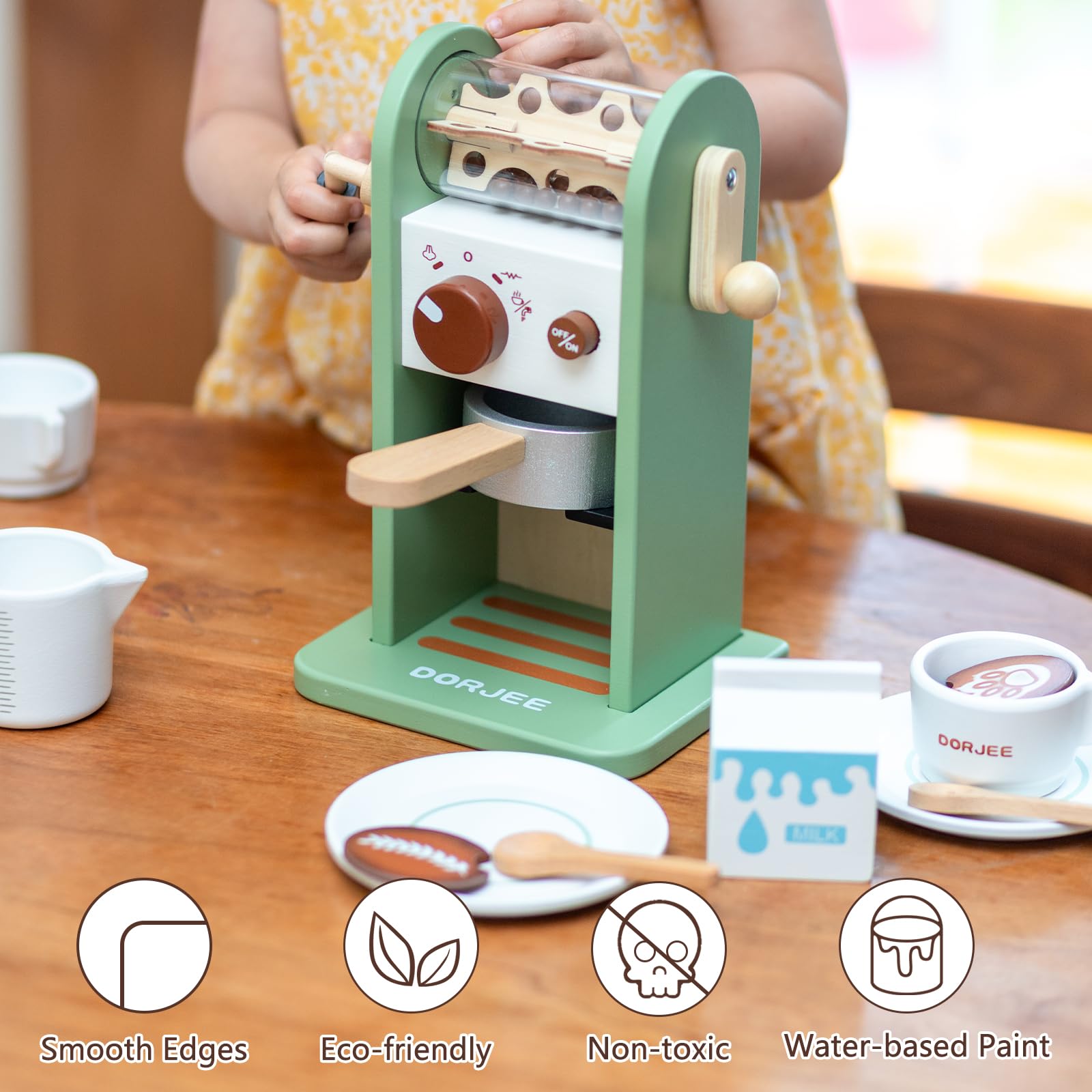 Smartwo Wooden Coffee Maker Toy with Realistic Sounds, Coffee & Dessert Playset, Wooden Kitchen Toy, Kids Pretend Play Barista Role-Playing Set, Gift for 3 4 5 Year Olds - Perfect for Preschool Learning & Imaginative Playtime