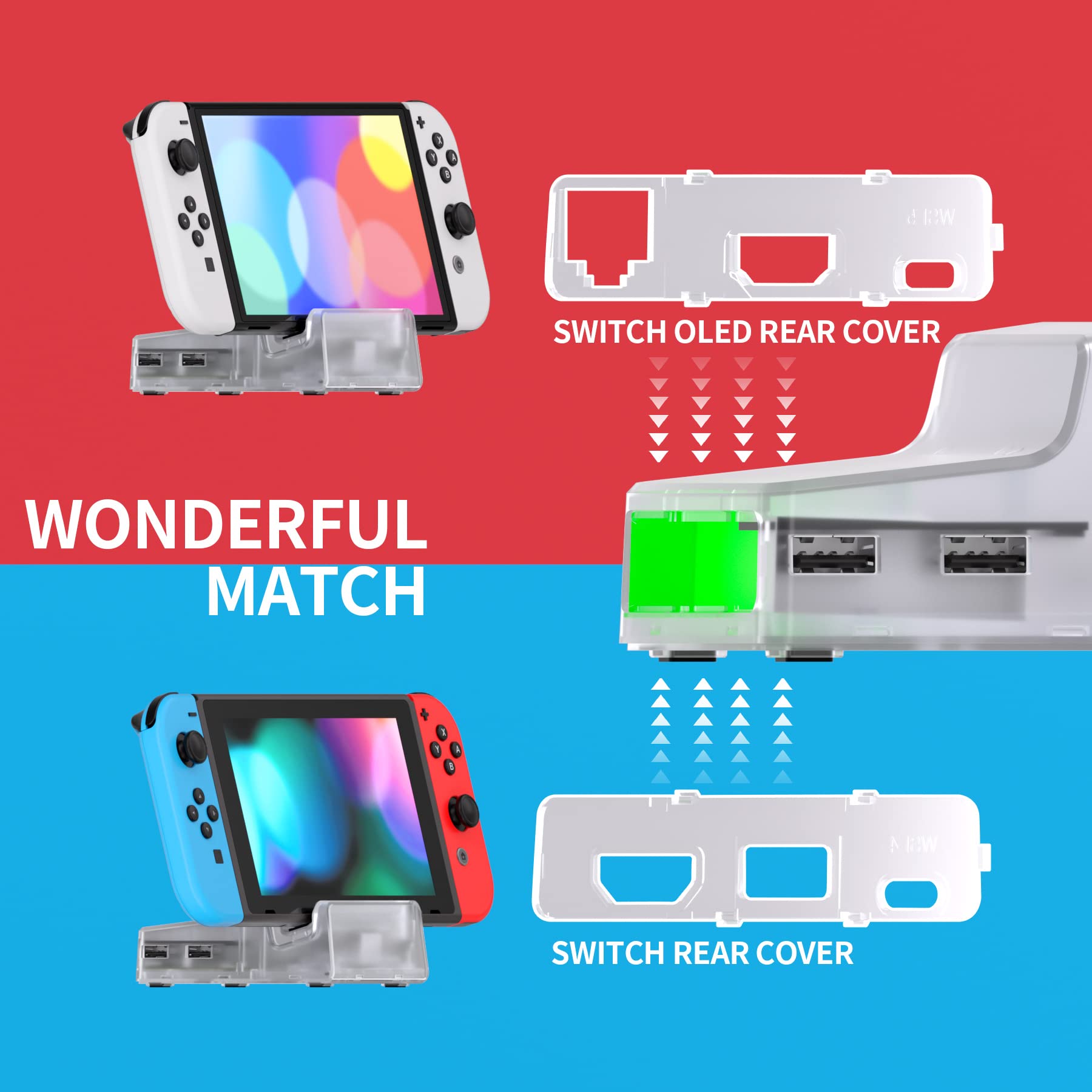 eXtremeRate AiryDocky DIY Kit - Clear Replacement Case for Nintendo Switch Dock | Redesigned Portable Mini Dock Shell Cover for Nintendo Switch OLED (Shell Only, No Dock/Chip) - Perfect for Travel & Home Gaming Setup