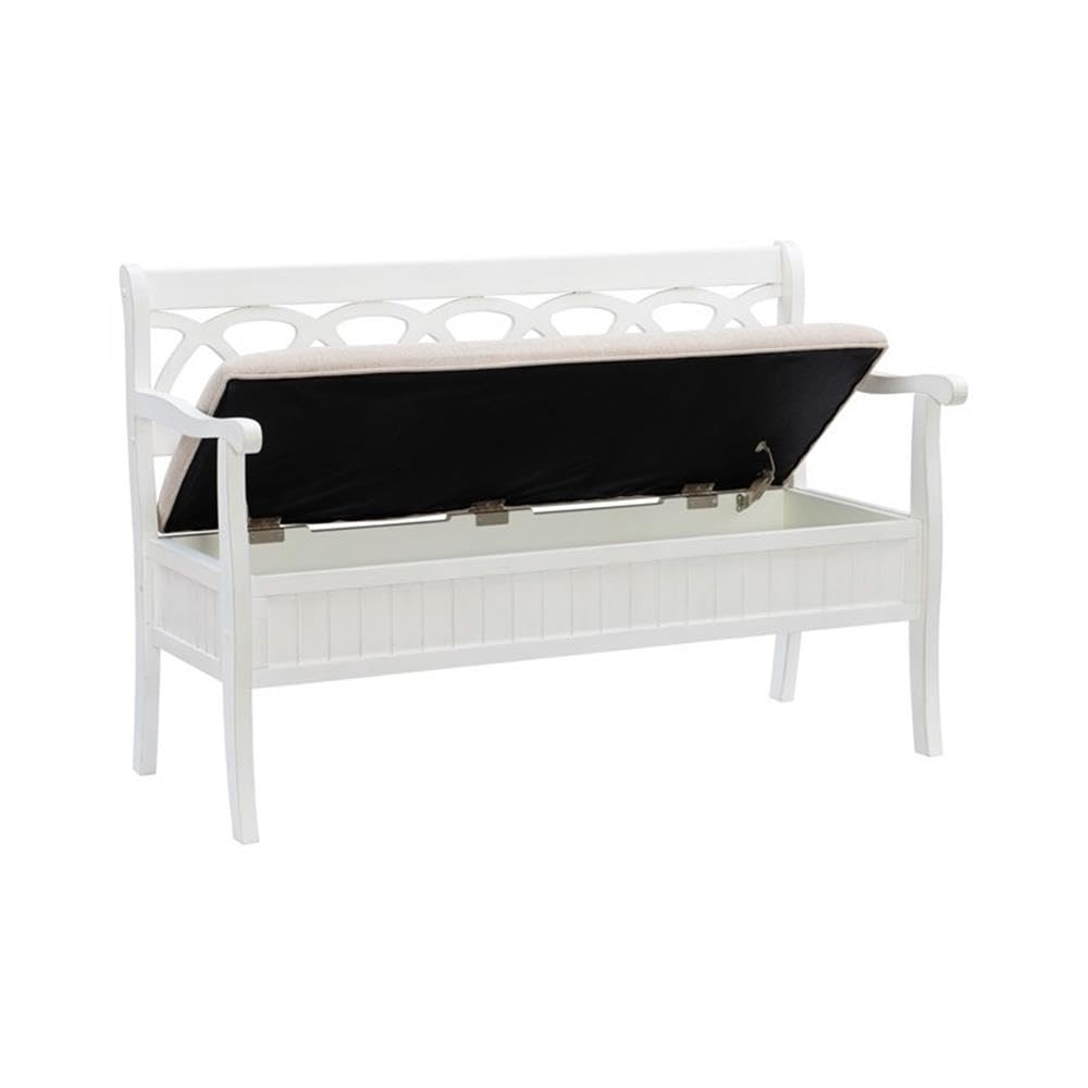 Powell Furniture Elliana Bench - White Wooden Entryway Bench for Hallway, Living Room, Bedroom & Home Decor