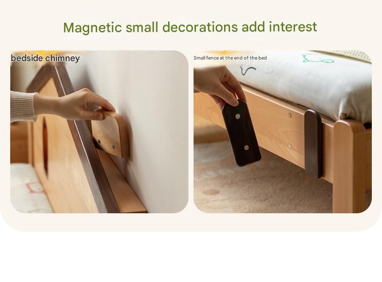 Kids Wooden Bed with Night Light - Beech & Poplar Little House Design with 15-Minute Auto Light Off - Perfect for Bedrooms, Playrooms & Cozy Sleep Spaces