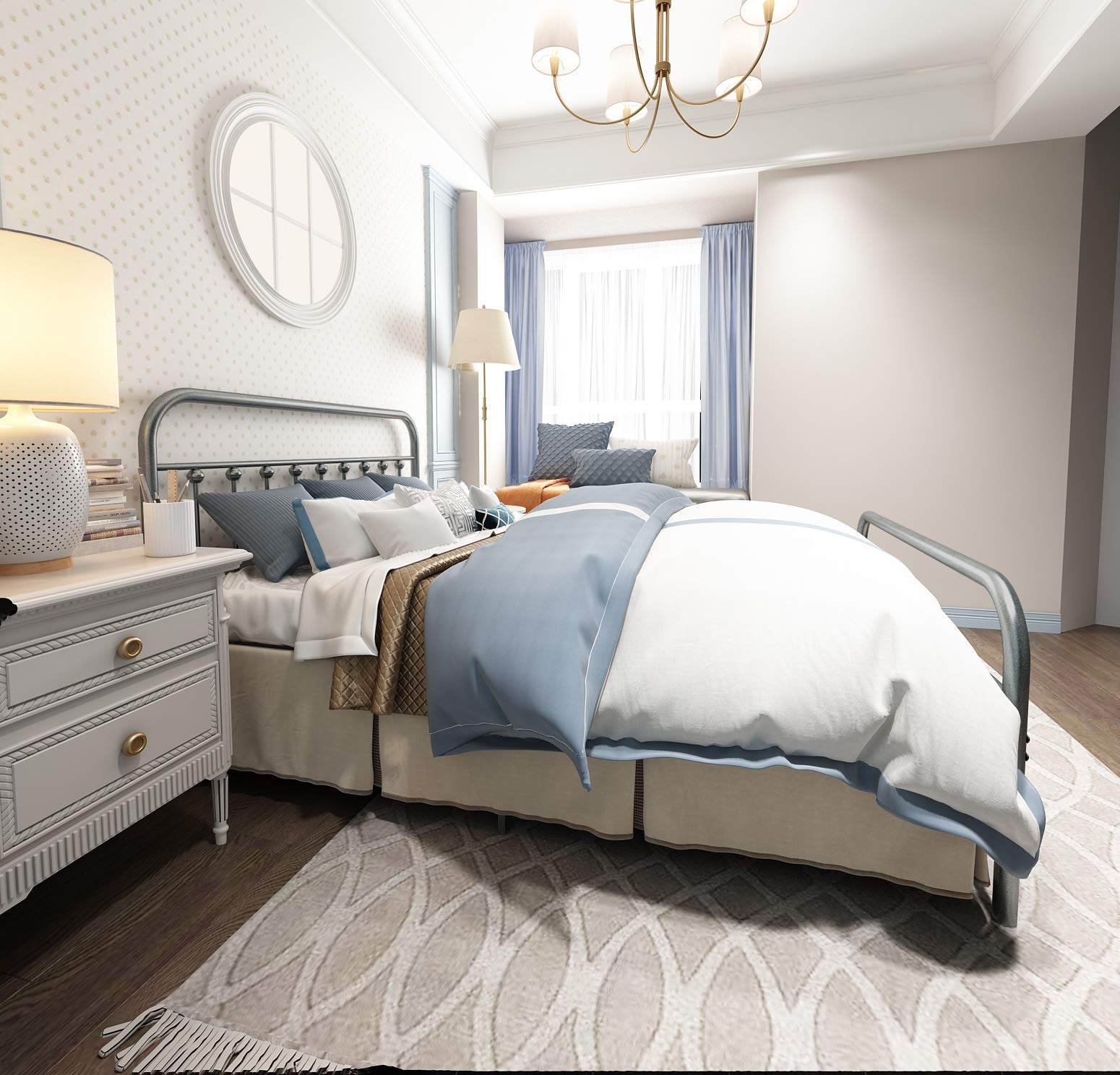 Queen Size Metal Bed Frame with Headboard & Footboard - Sturdy Iron-Art Platform Mattress Base in Gray Silver | Perfect for Modern Bedrooms, Guest Rooms & Dormitories