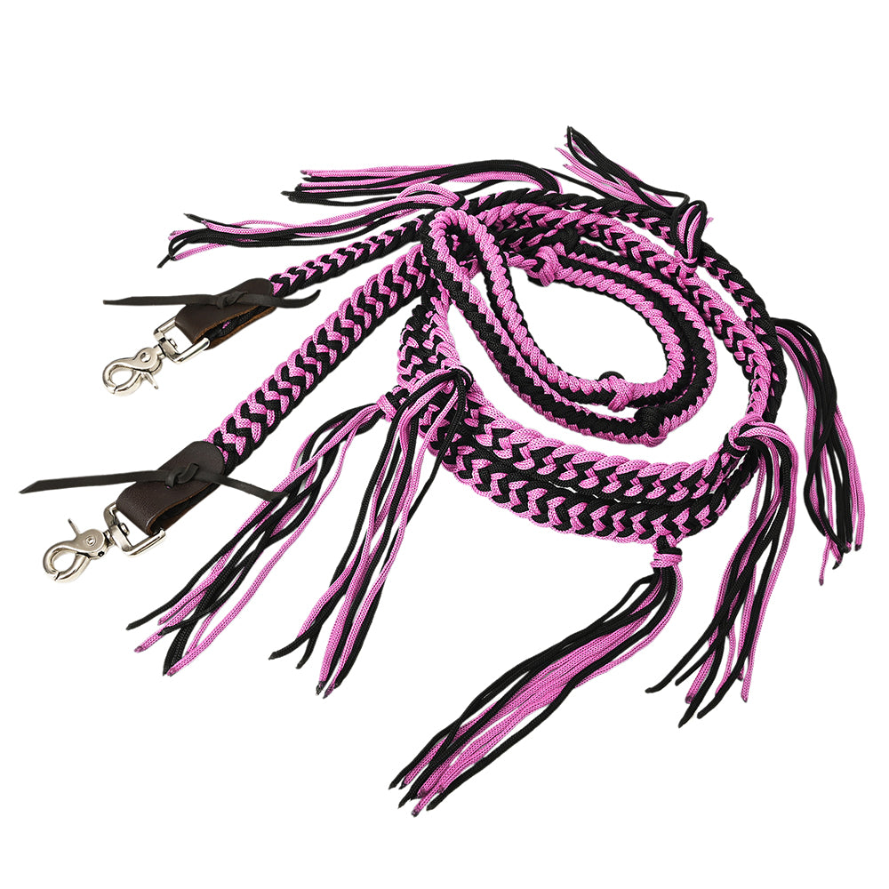 8 ft Hilason Western Horse Nylon Rope with Fringes & Snap - Black - Durable Training Lead for Horses, Ranch Work & Trail Riding