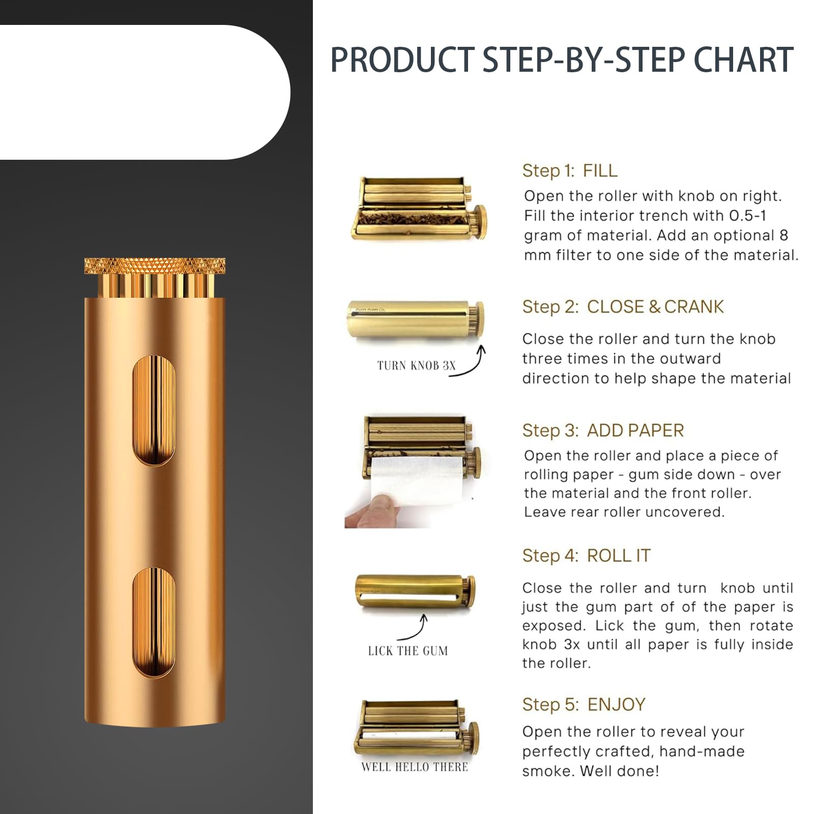 Vintage Brass Cigarette Rolling Machine - Handheld Tobacco Roller for 70mm Cigarette Papers | Perfect for Home Use, Travel & DIY Smokers (Men & Women)