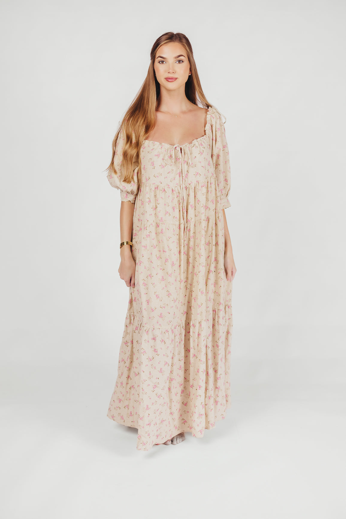 100% Cotton Maxi Dress for Women - Floral Print in Pink & Brown | Boho Summer Dress for Beach, Vacation & Casual Wear